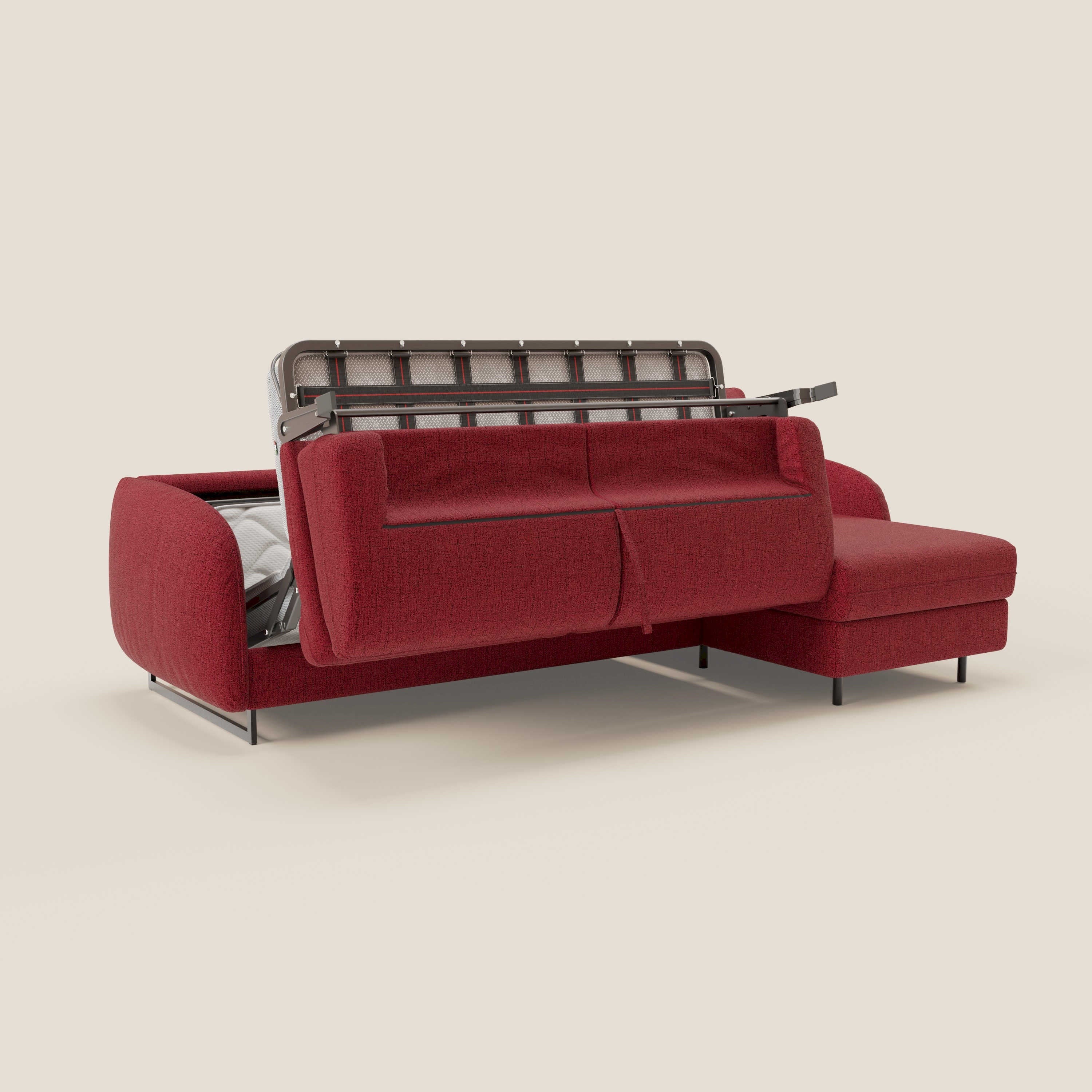 Ninfea Canapé d'angle convertible avec chaise longue coffre, matelas H18 cm et pieds en métal en tissu imperméable T03 rouge - Image 10