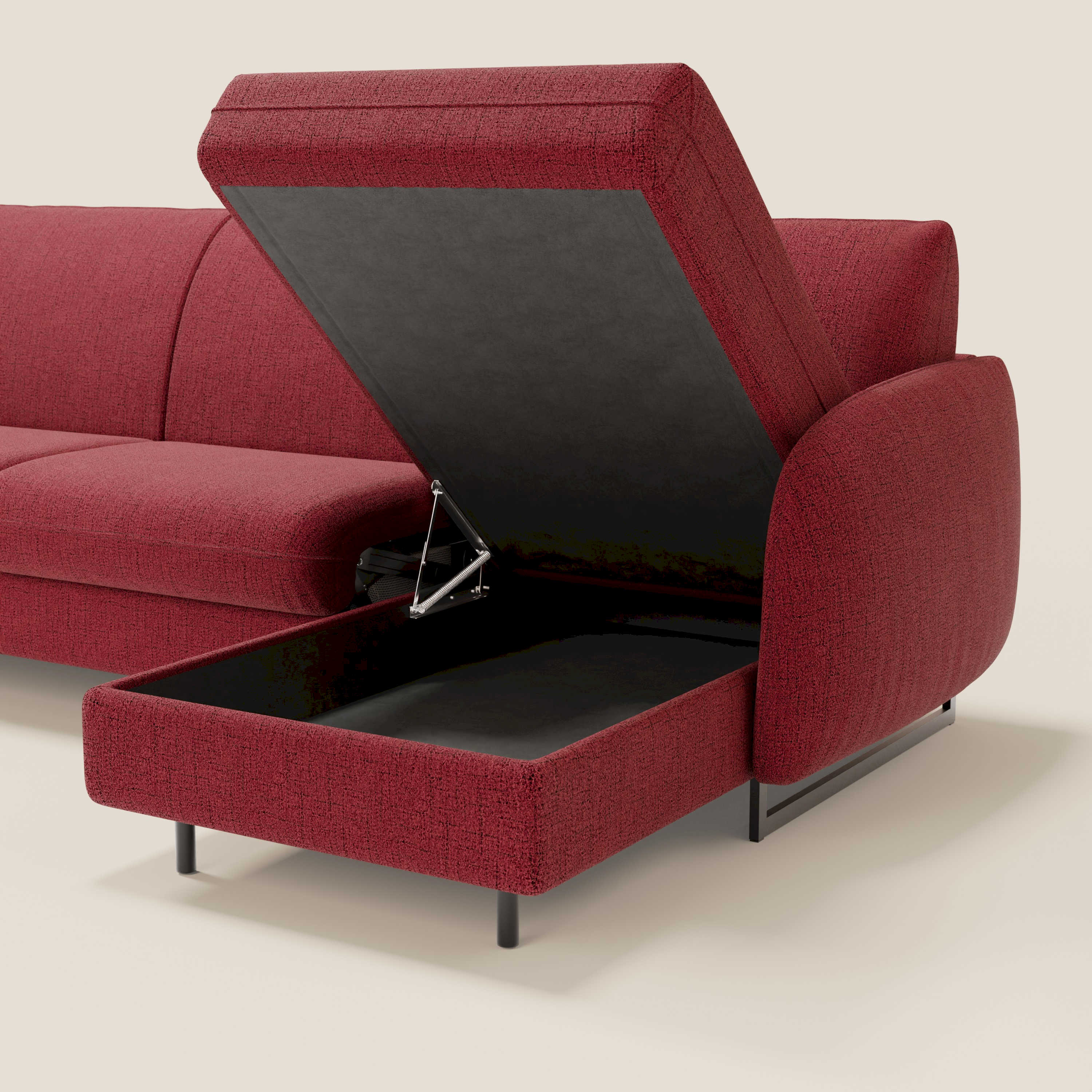 Ninfea Canapé d'angle convertible avec chaise longue coffre, matelas H18 cm et pieds en métal en tissu imperméable T03 rouge - Image 5