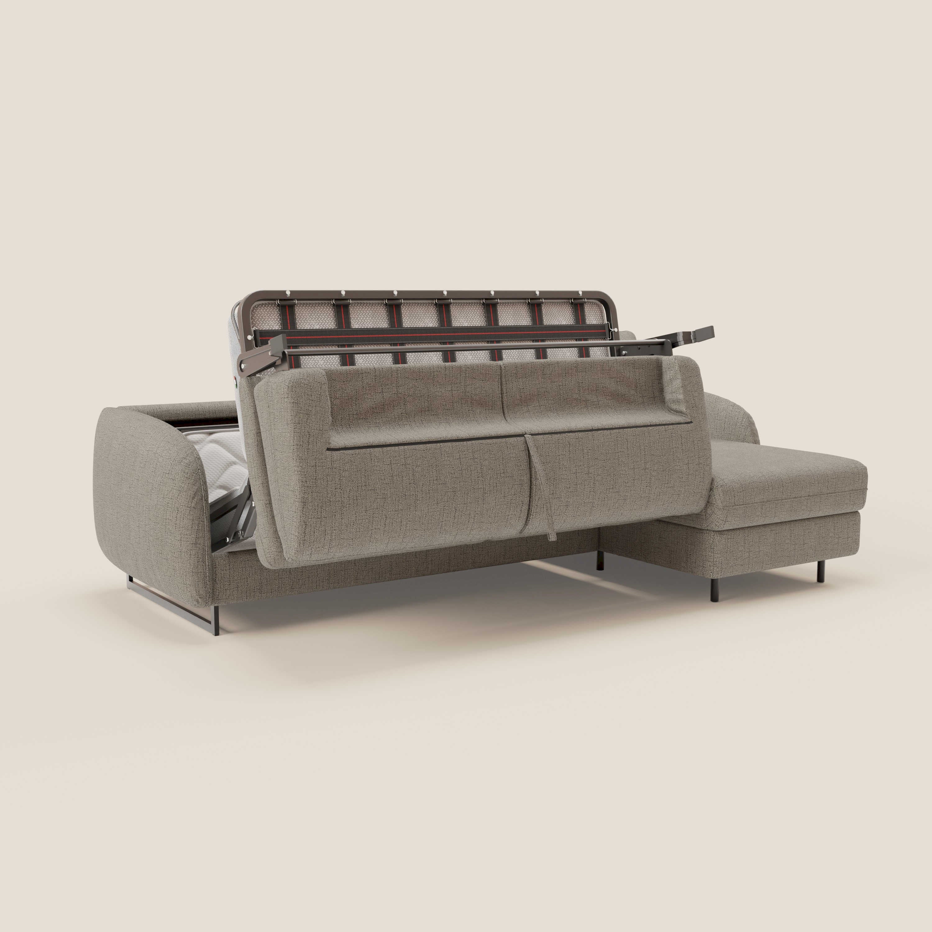 Ninfea Canapé d'angle convertible avec chaise longue coffre, matelas H18 cm et pieds en métal en tissu imperméable T03 taupe - Image 10
