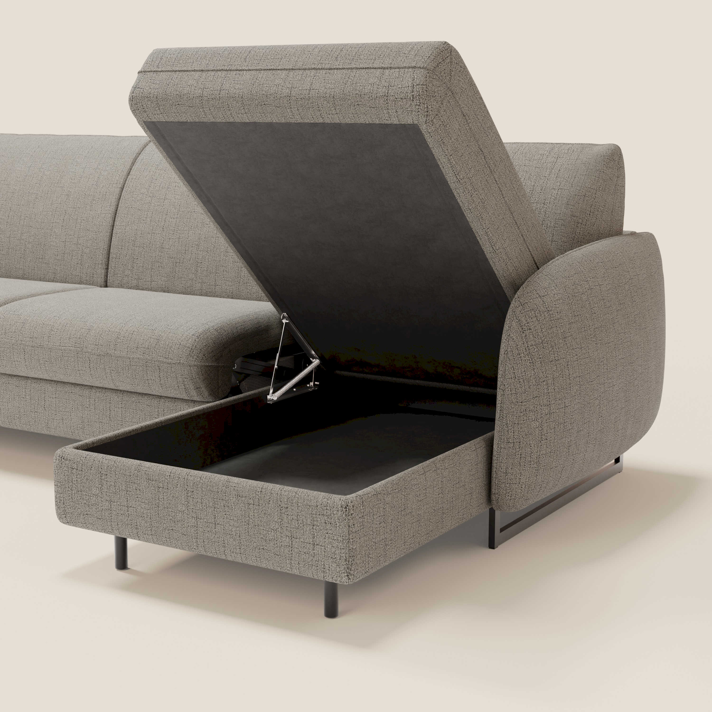 Ninfea Canapé d'angle convertible avec chaise longue coffre, matelas H18 cm et pieds en métal en tissu imperméable T03 taupe - Image 5