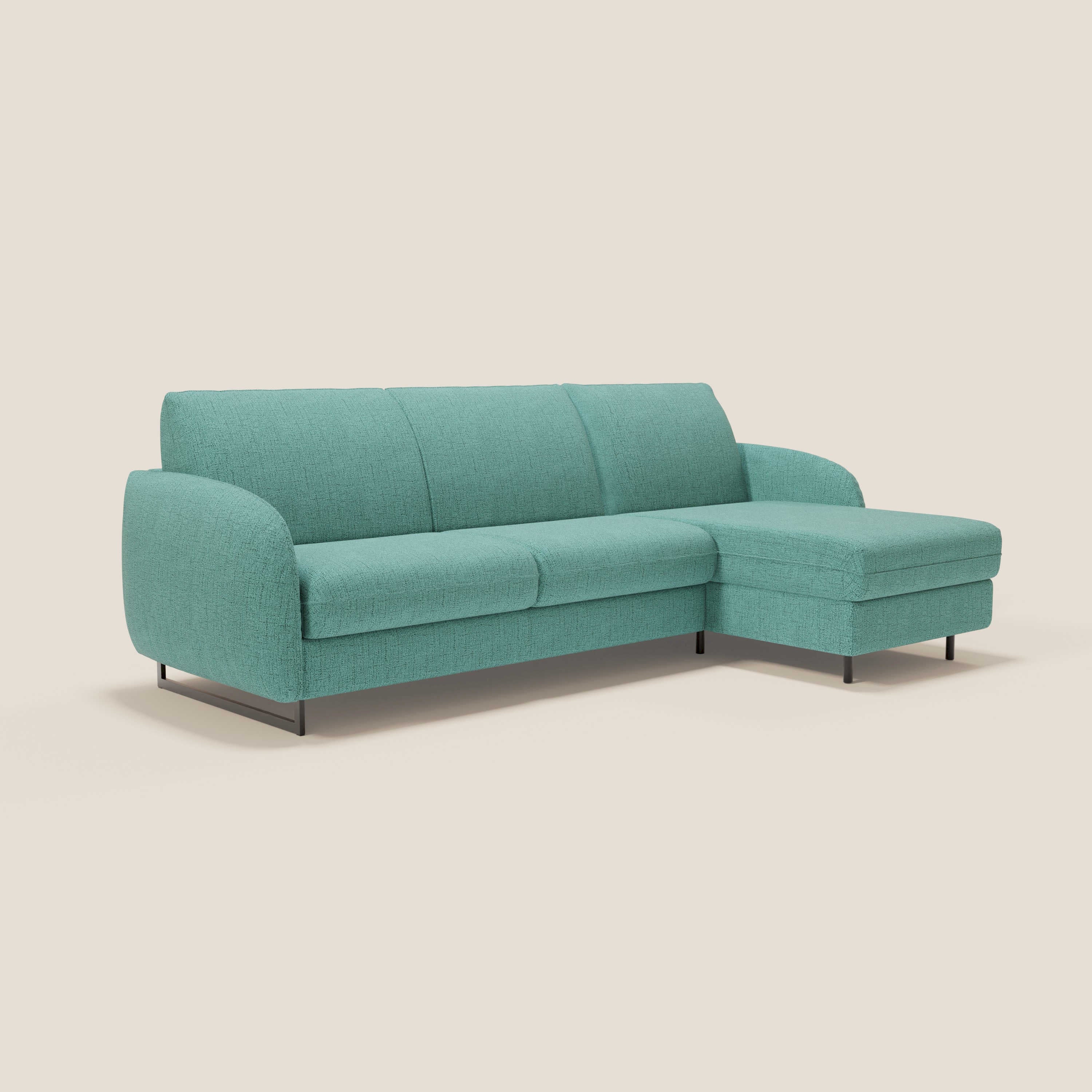 Ninfea Canapé d'angle convertible avec chaise longue coffre, matelas H18 cm et pieds en métal en tissu imperméable T03 vert aquamarine - Image 3