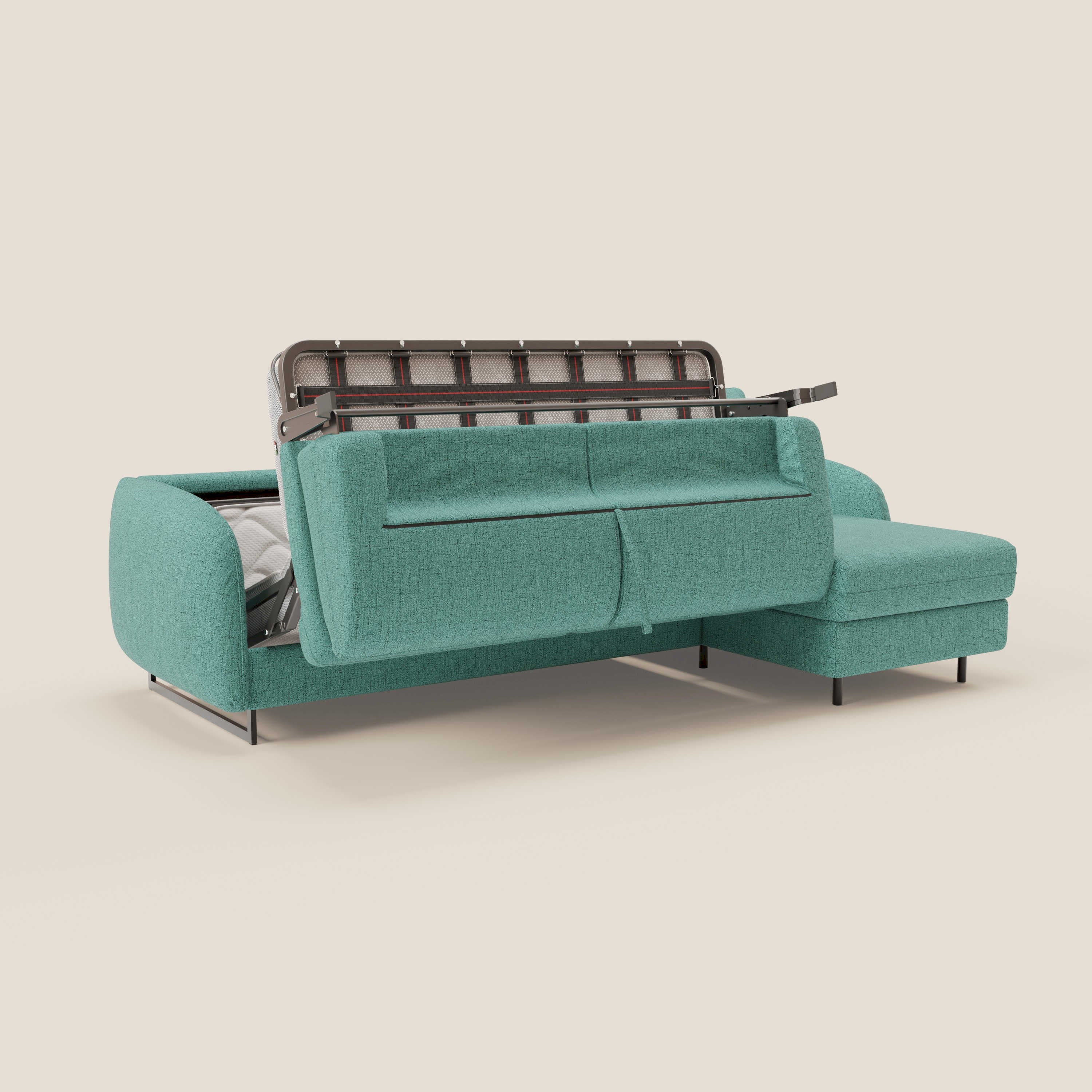 Ninfea Canapé d'angle convertible avec chaise longue coffre, matelas H18 cm et pieds en métal en tissu imperméable T03 vert aquamarine - Image 9