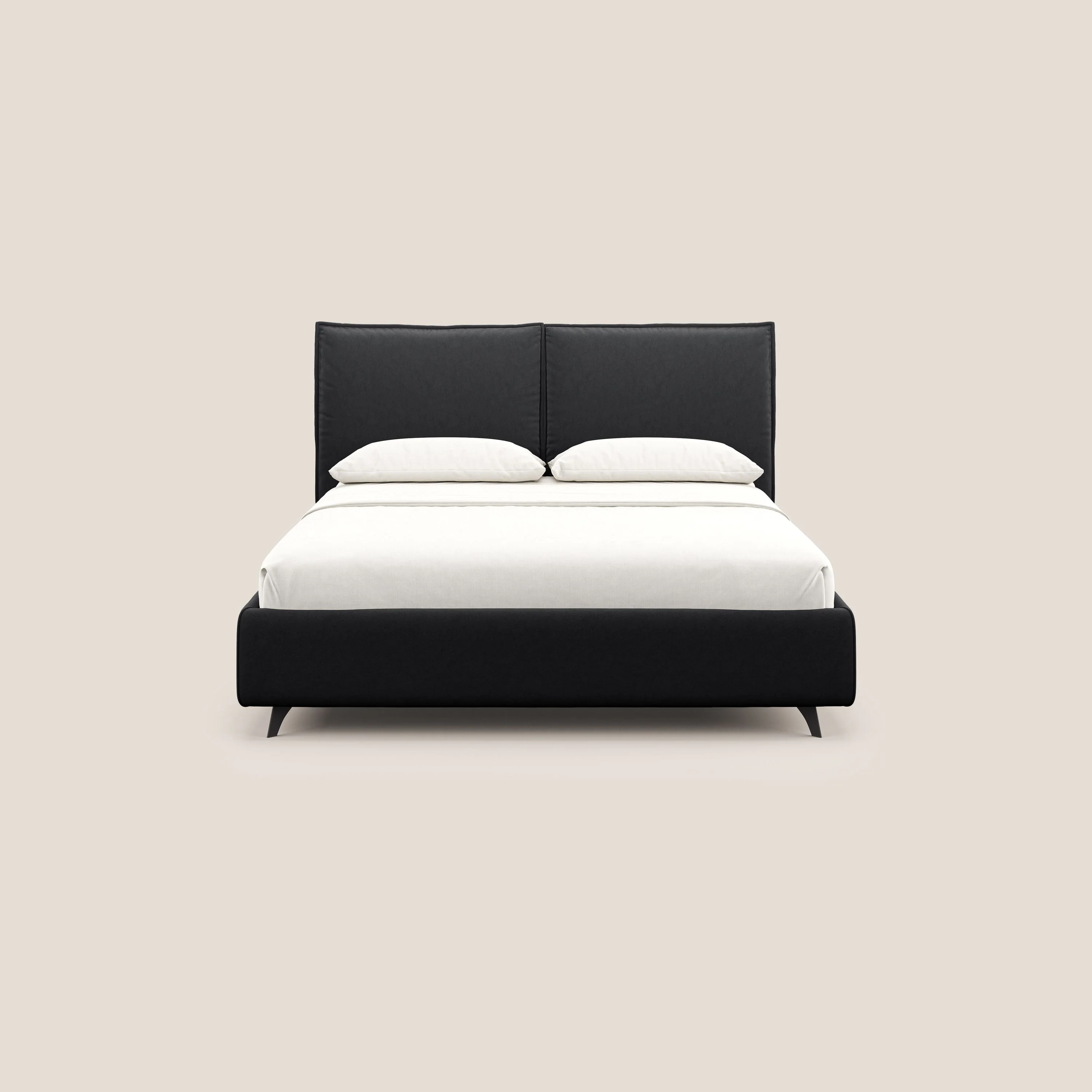 Nives lit rembourré avec coffre déhoussable en microfibre velours imperméable T09 anthracite - Image 3