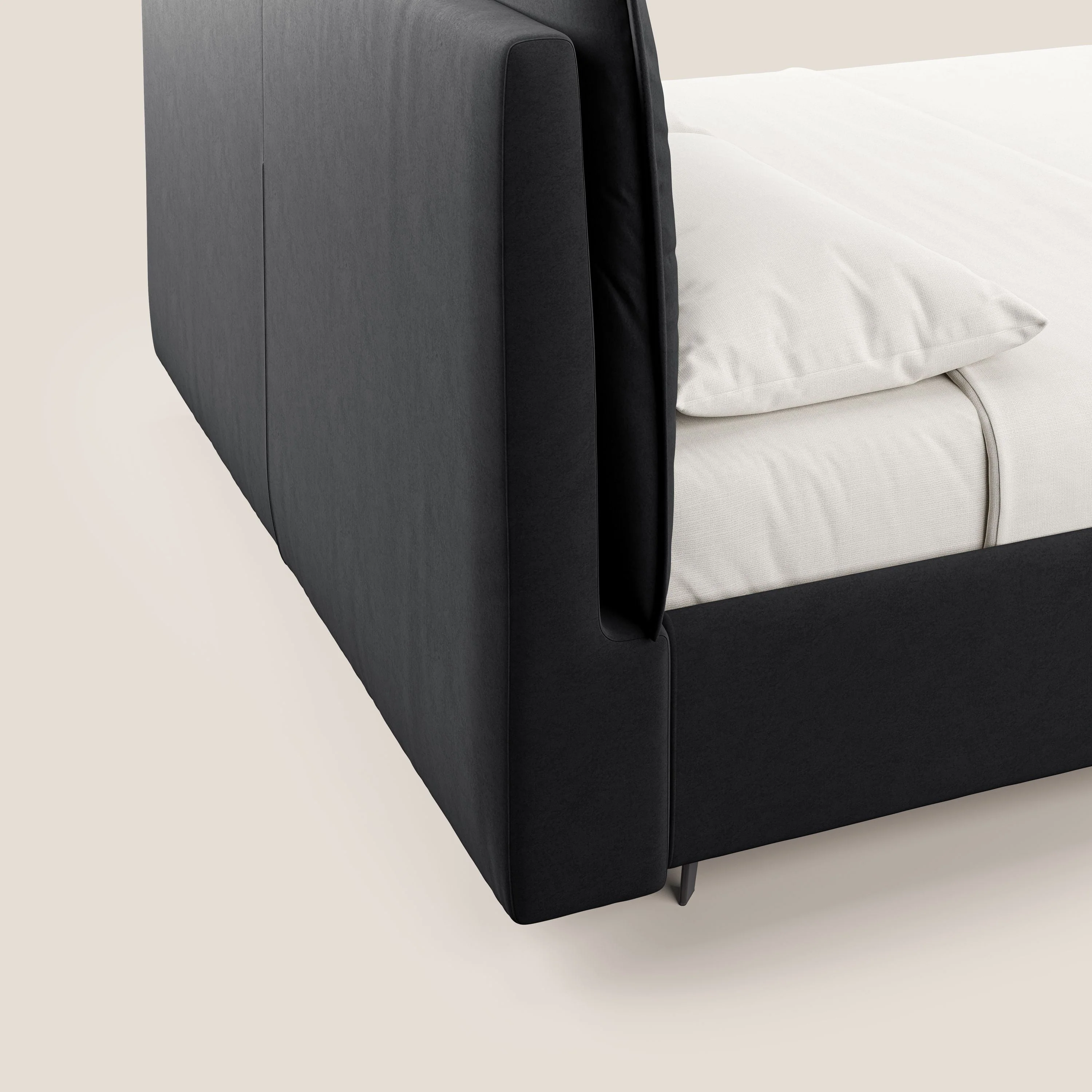 Nives lit rembourré avec coffre déhoussable en microfibre velours imperméable T09 anthracite - Image 4