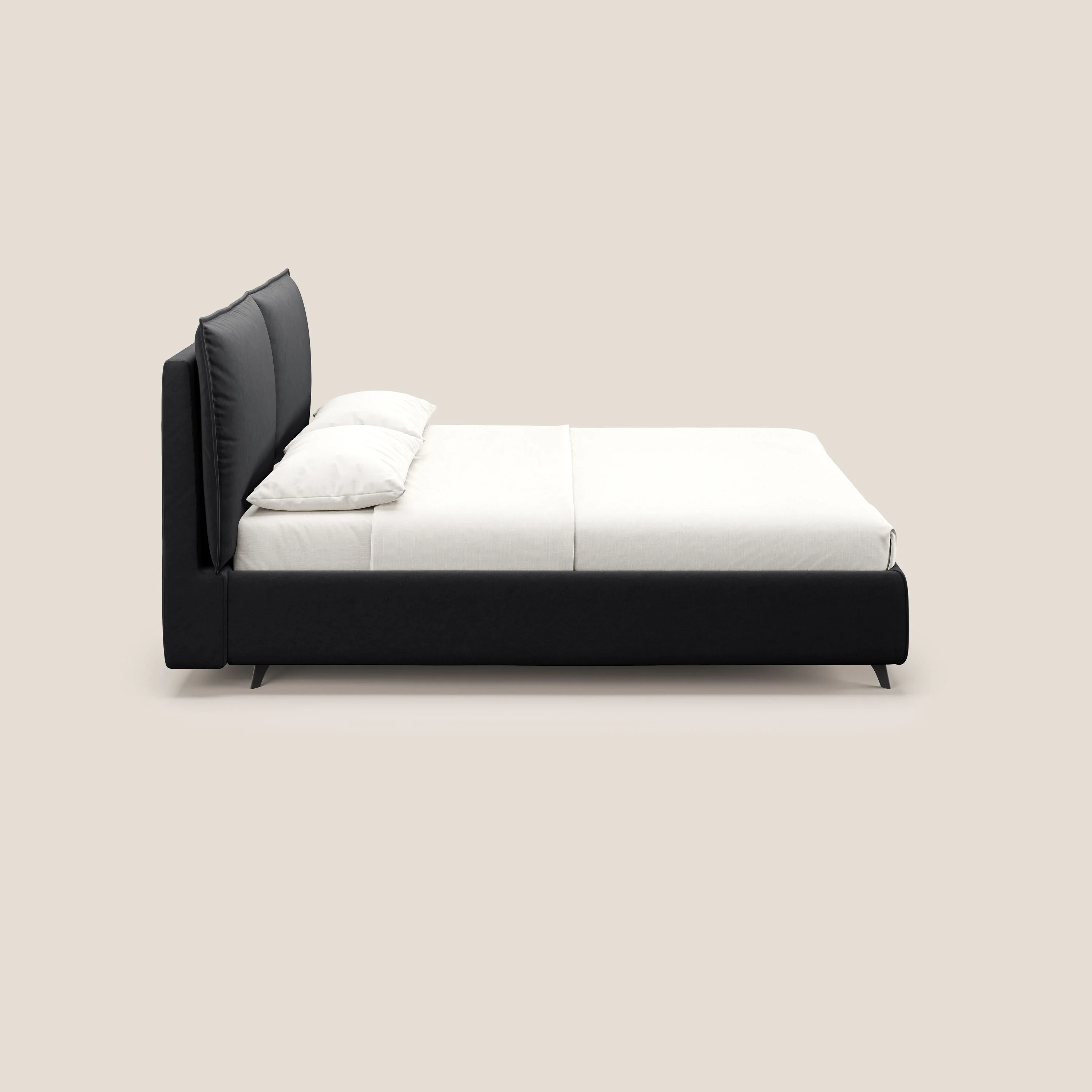 Nives lit rembourré avec coffre déhoussable en microfibre velours imperméable T09 anthracite - Image 5