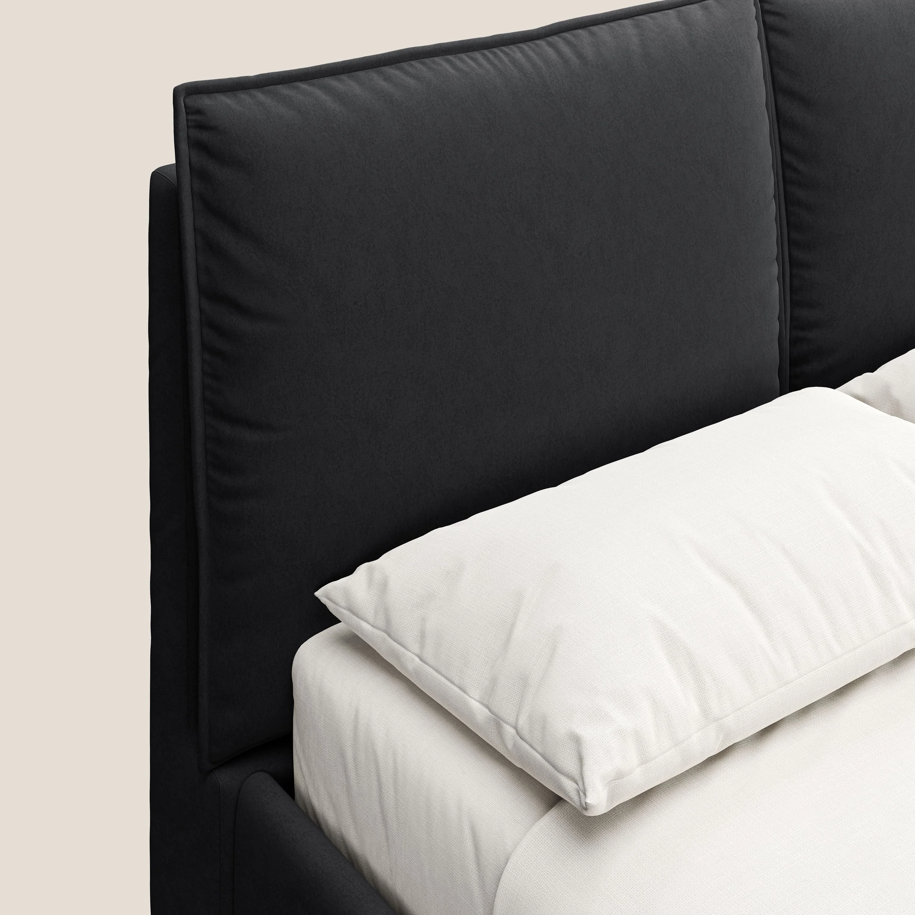 Nives lit rembourré avec coffre déhoussable en microfibre velours imperméable T09 anthracite - Image 7