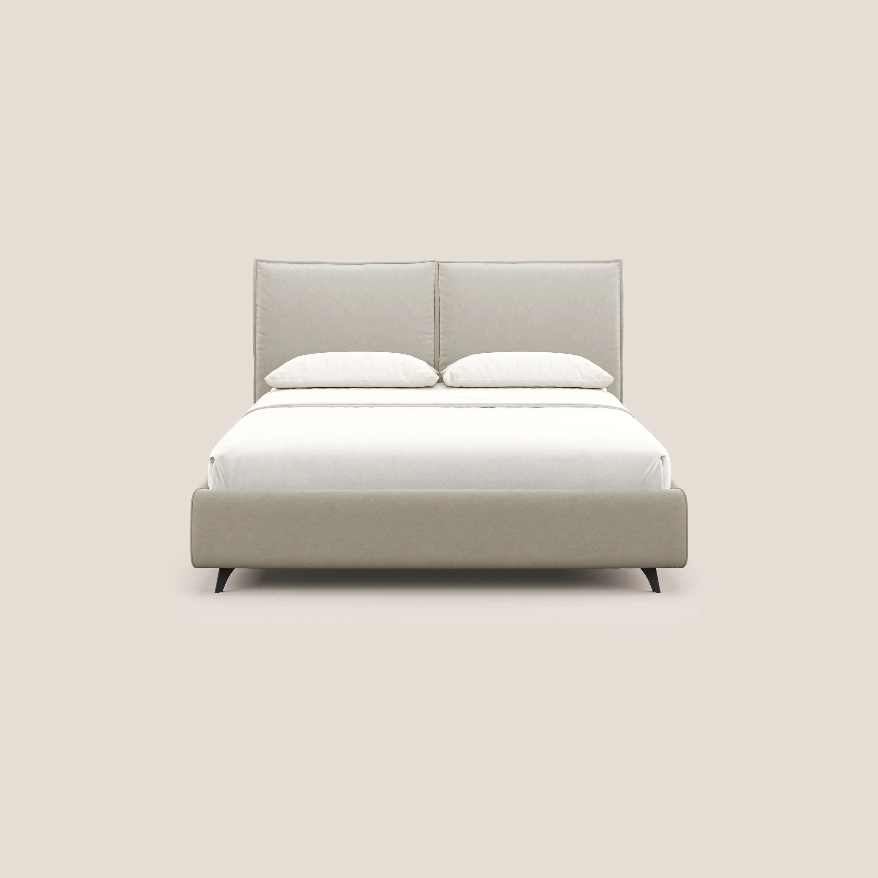 Nives lit rembourré avec coffre déhoussable en microfibre velours imperméable T09 beige - Image 4