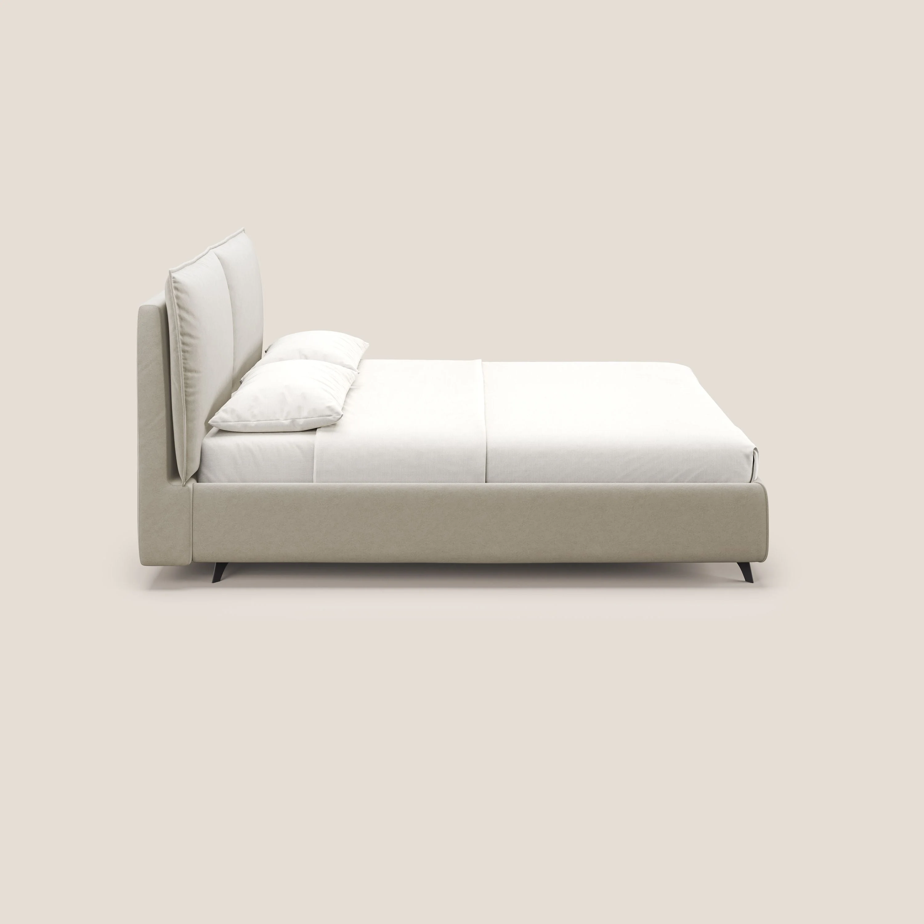 Nives lit rembourré avec coffre déhoussable en microfibre velours imperméable T09 beige - Image 5