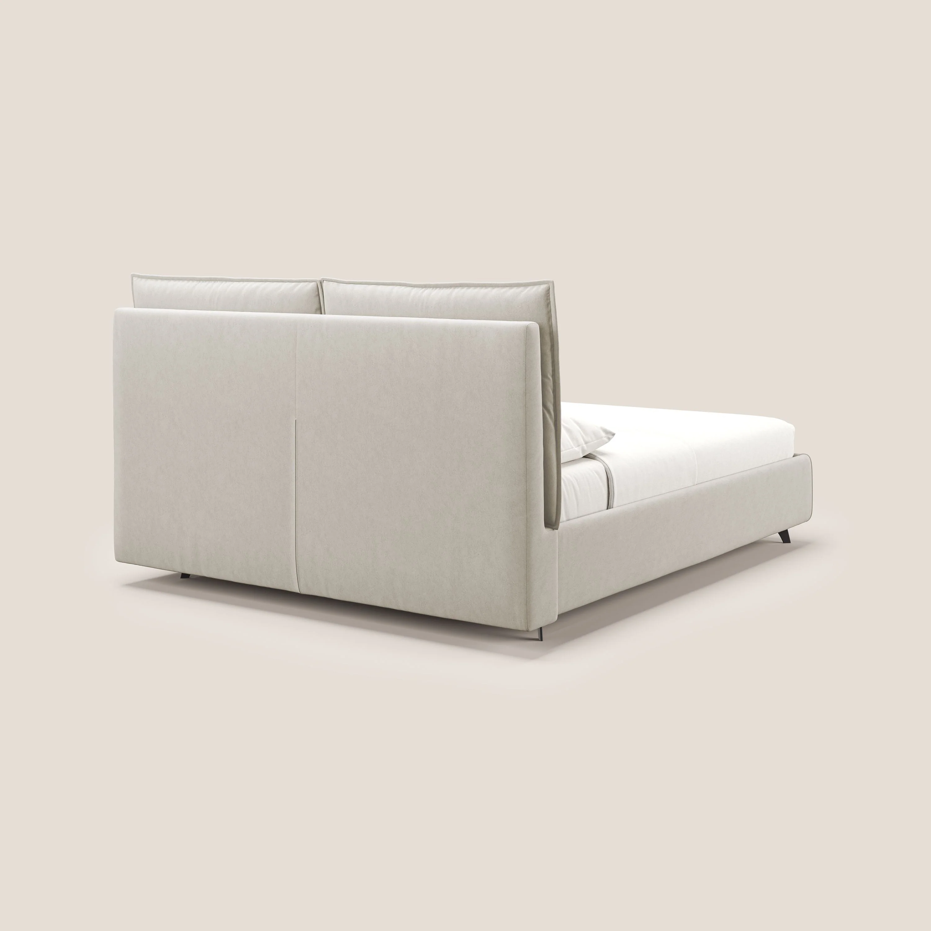 Nives lit rembourré avec coffre déhoussable en microfibre velours imperméable T09 beige - Image 6
