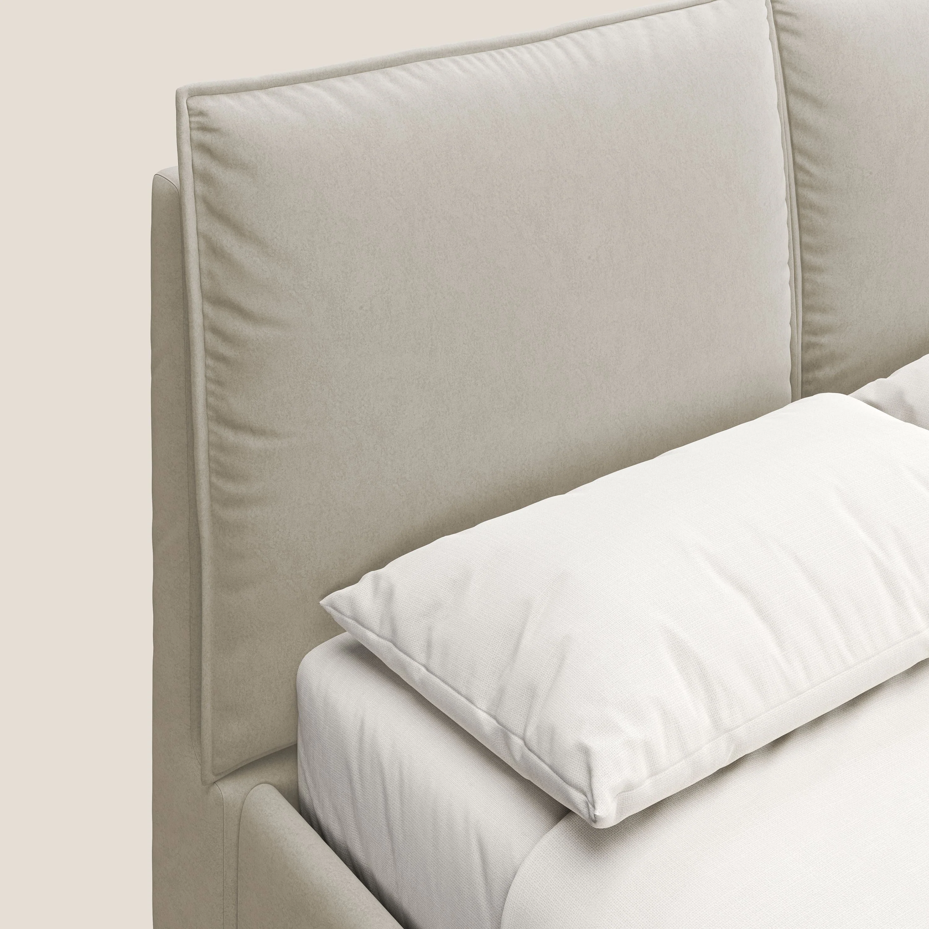 Nives lit rembourré avec coffre déhoussable en microfibre velours imperméable T09 beige - Image 7