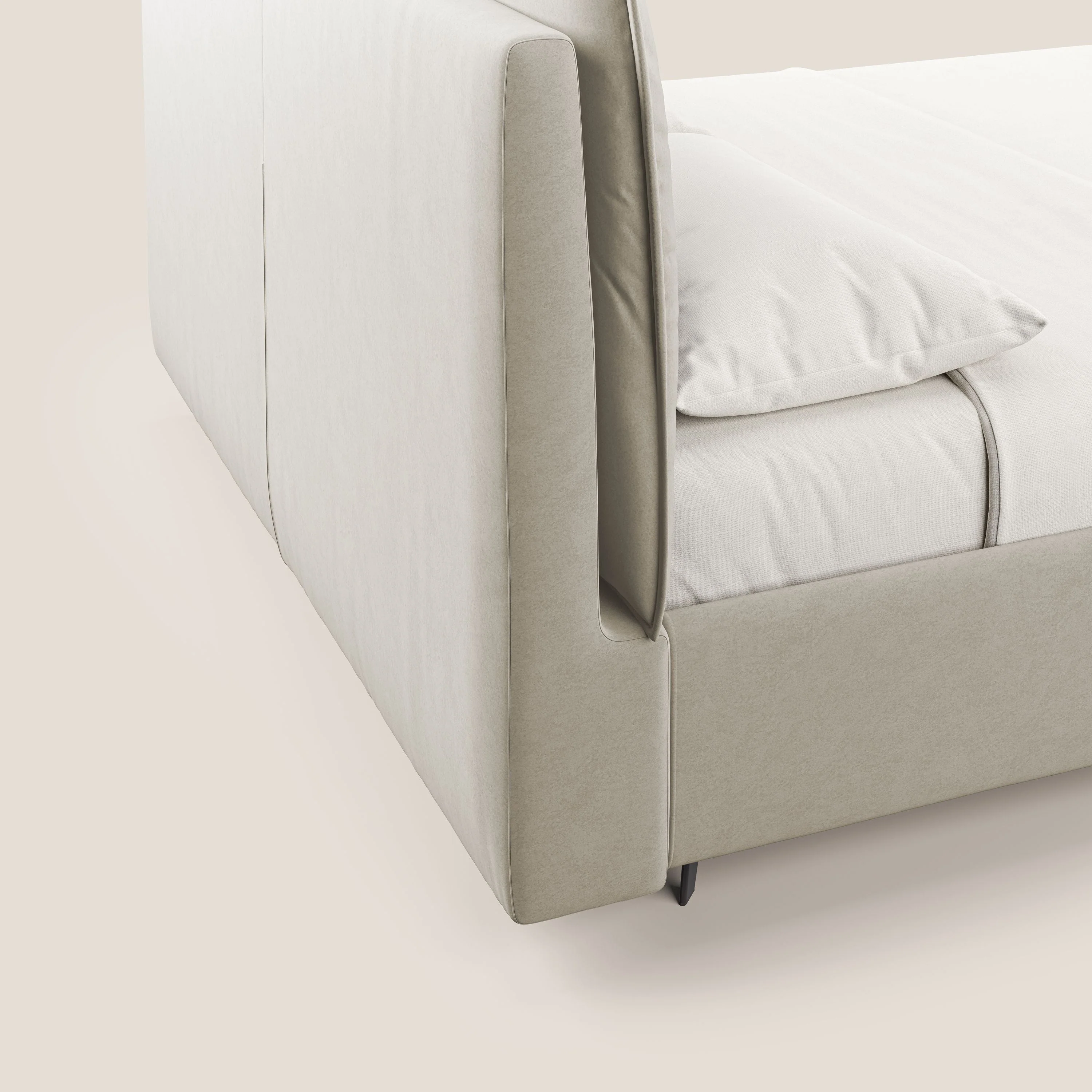 Nives lit rembourré avec coffre déhoussable en microfibre velours imperméable T09 beige - Image 8