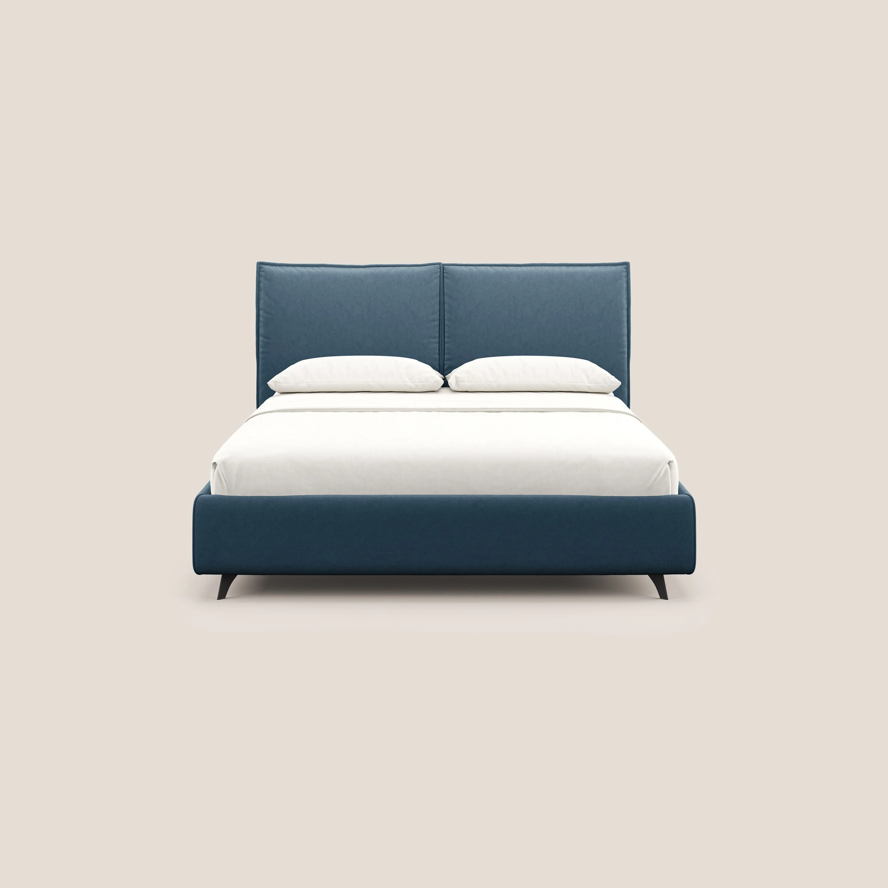 Nives lit rembourré avec coffre déhoussable en microfibre velours imperméable T09 bleu - Image 3