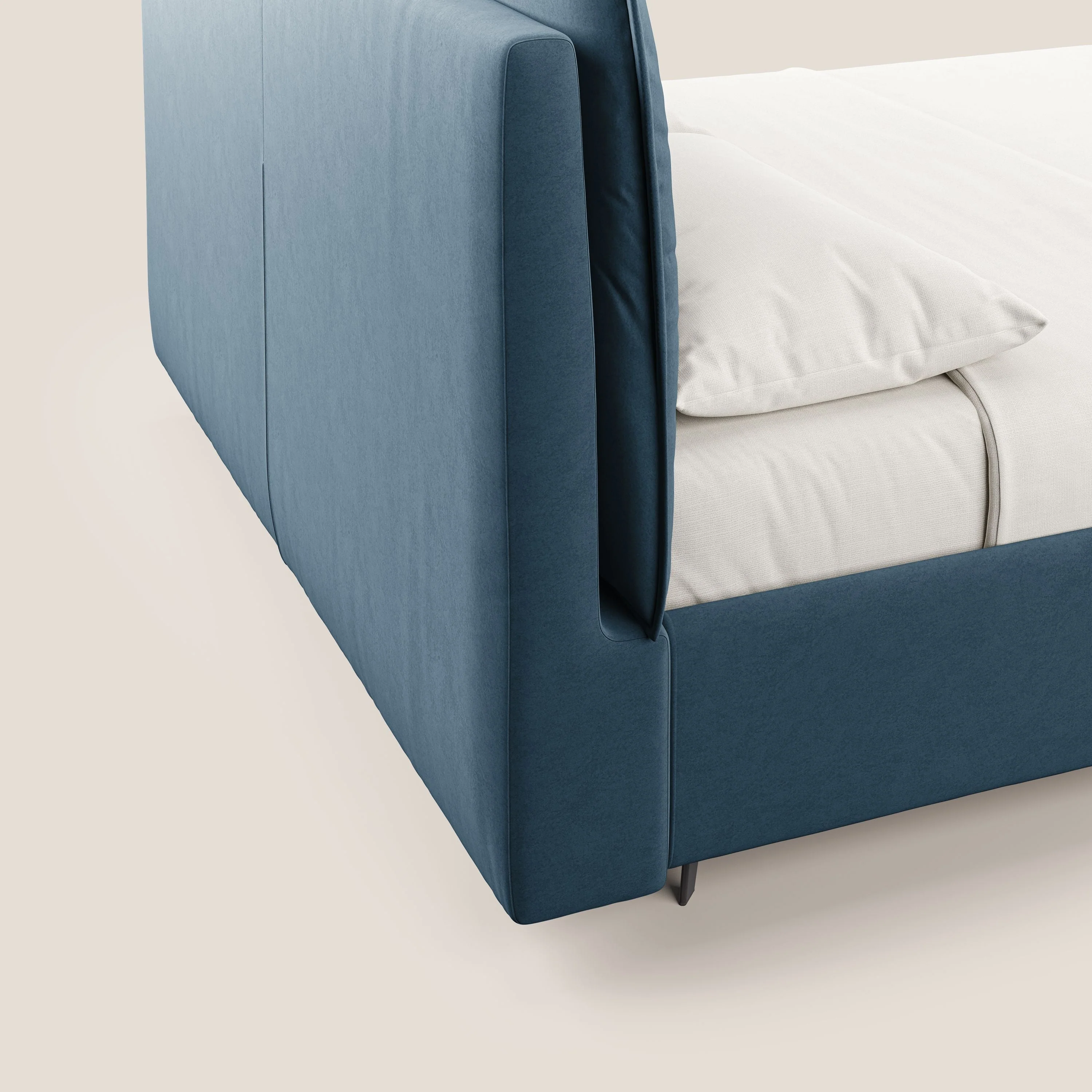 Nives lit rembourré avec coffre déhoussable en microfibre velours imperméable T09 bleu - Image 7