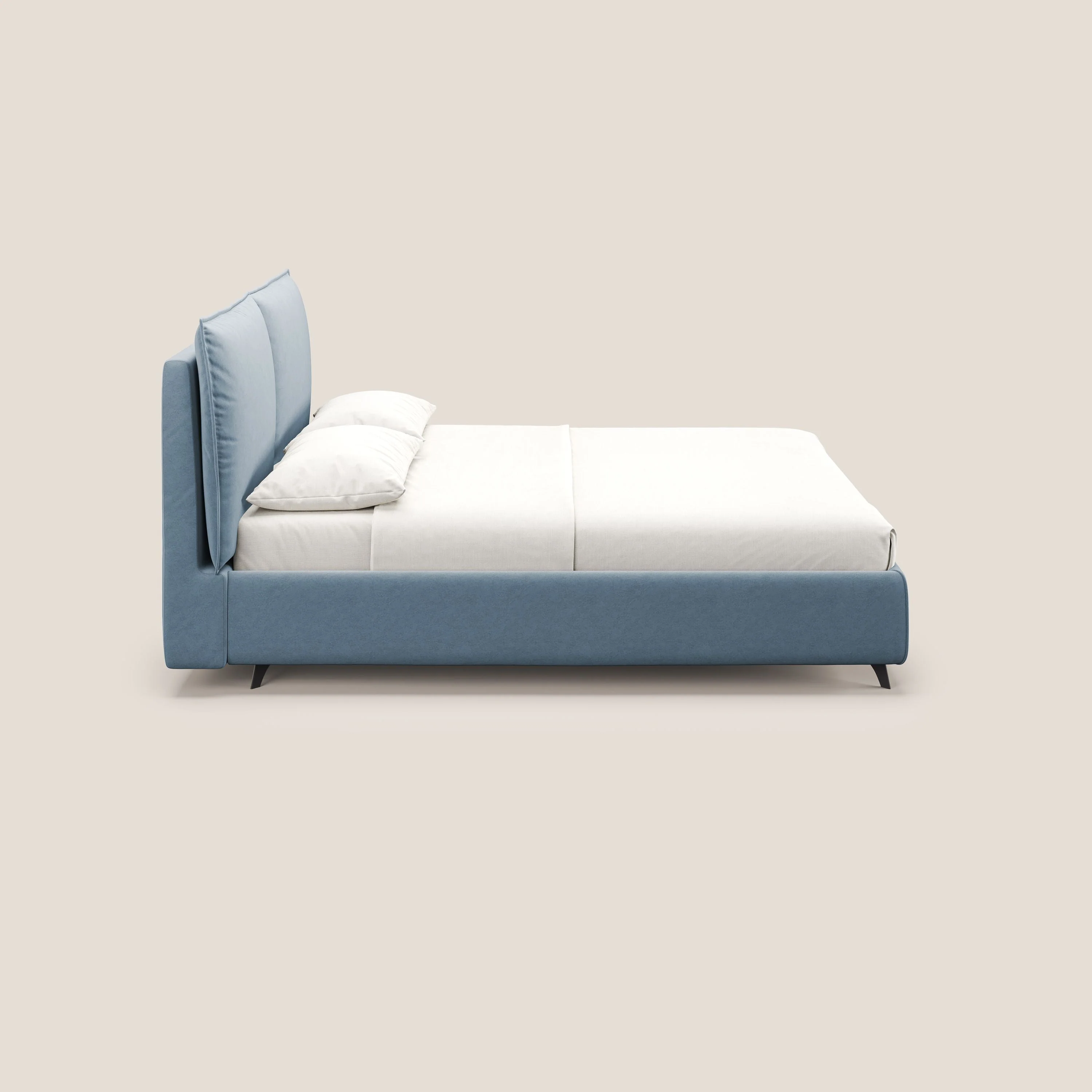 Nives lit rembourré avec coffre déhoussable en microfibre velours imperméable T09 bleu gris - Image 5