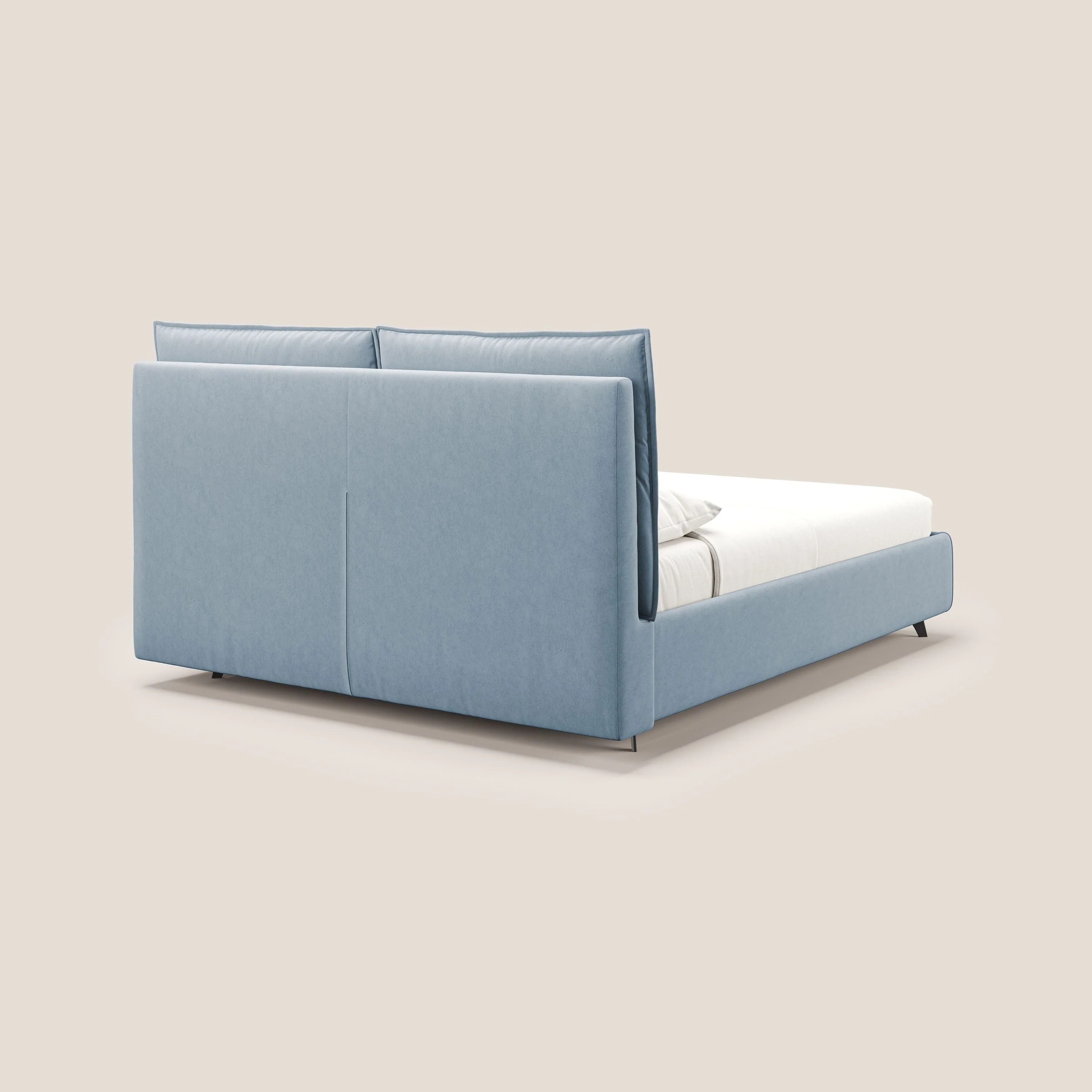Nives lit rembourré avec coffre déhoussable en microfibre velours imperméable T09 bleu gris - Image 6