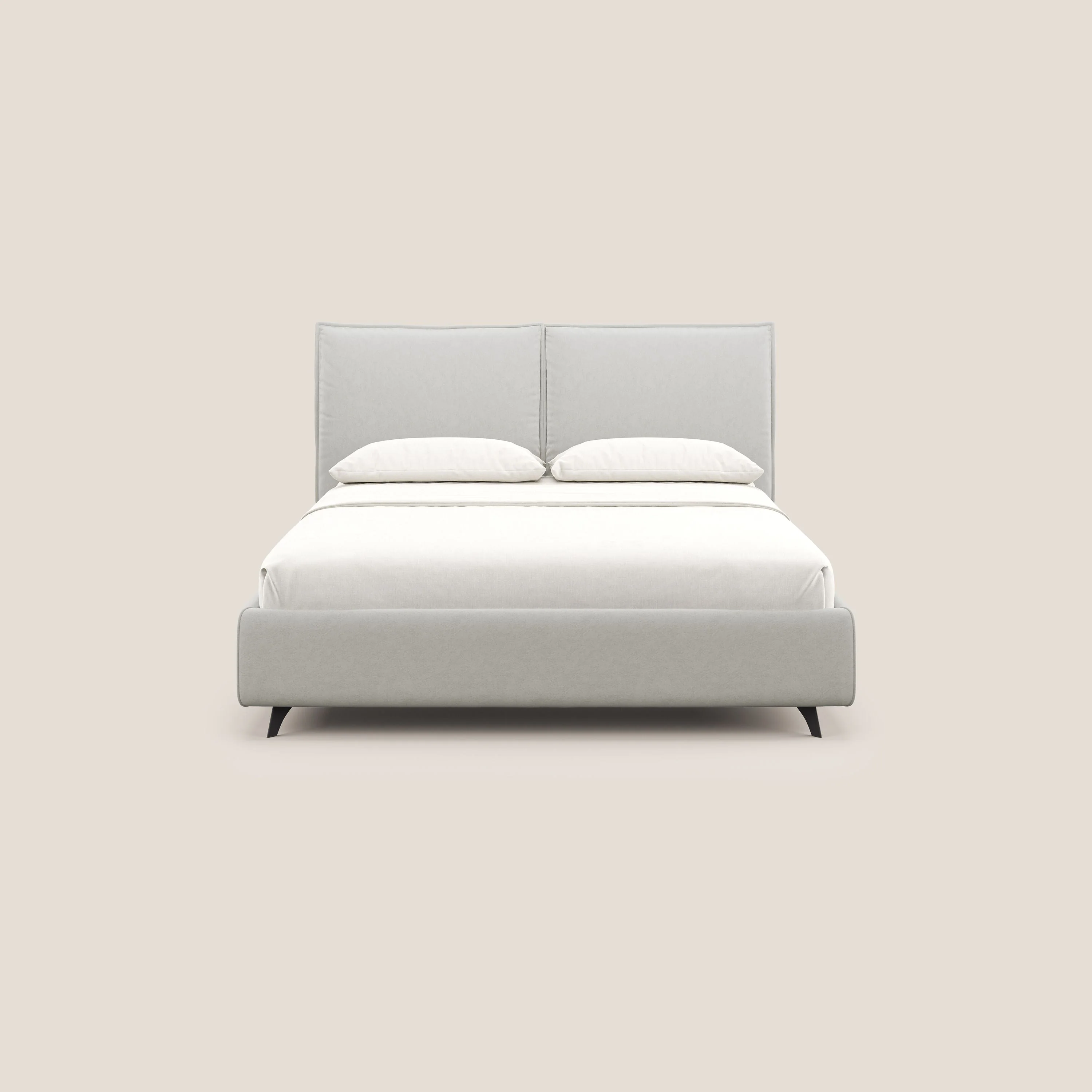 Nives lit rembourré avec coffre déhoussable en microfibre velours imperméable T09 crème - Image 3