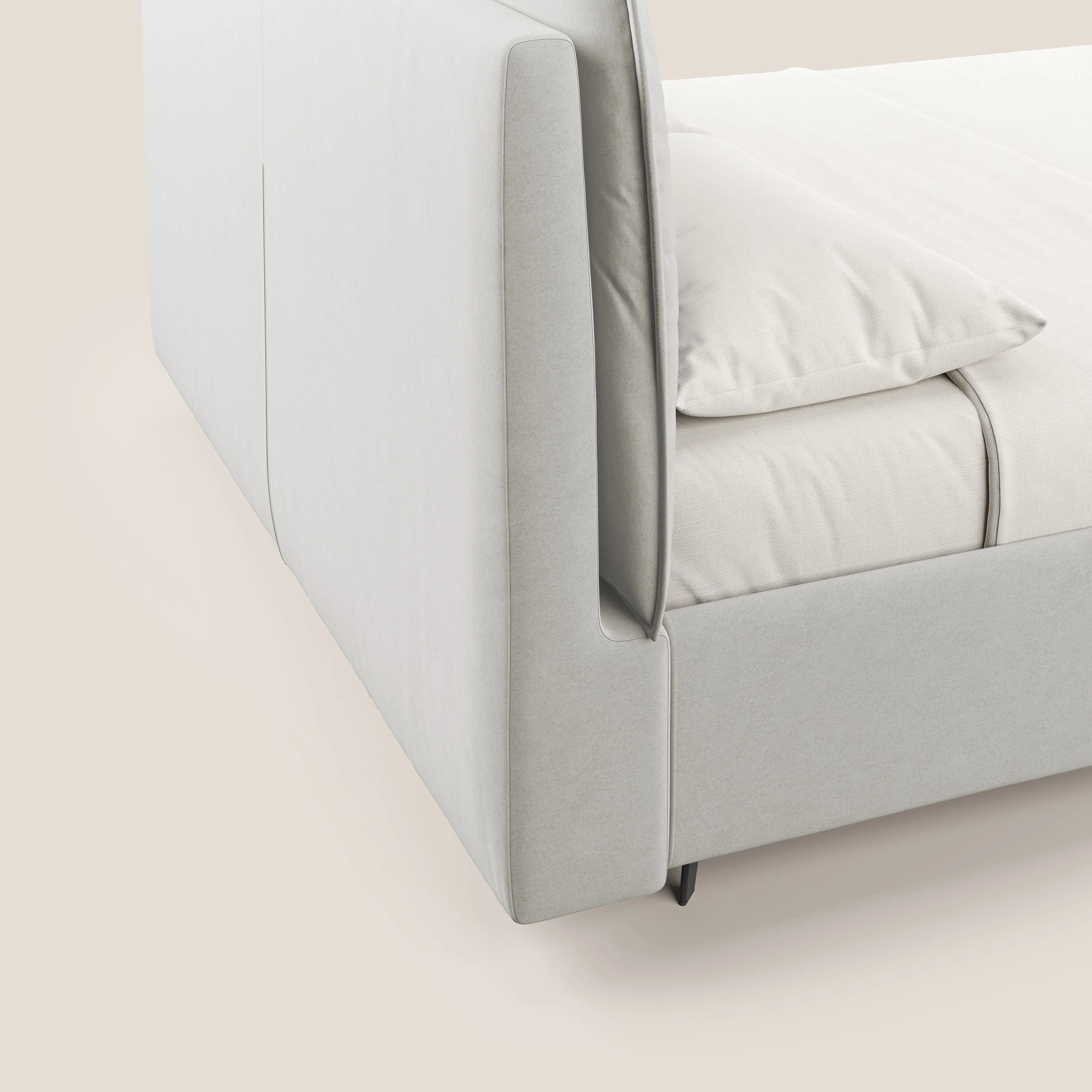 Nives lit rembourré avec coffre déhoussable en microfibre velours imperméable T09 crème - Image 4