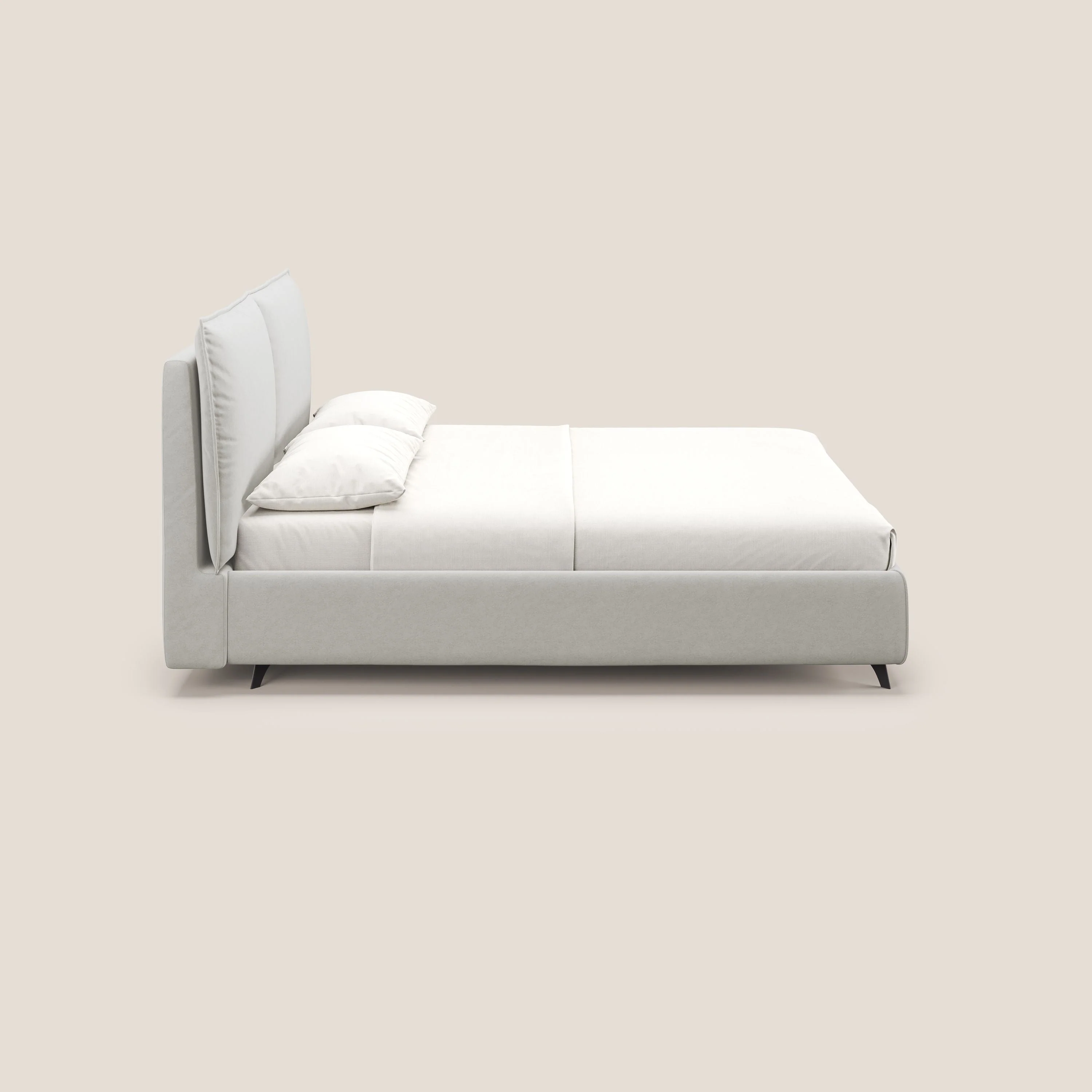 Nives lit rembourré avec coffre déhoussable en microfibre velours imperméable T09 crème - Image 5