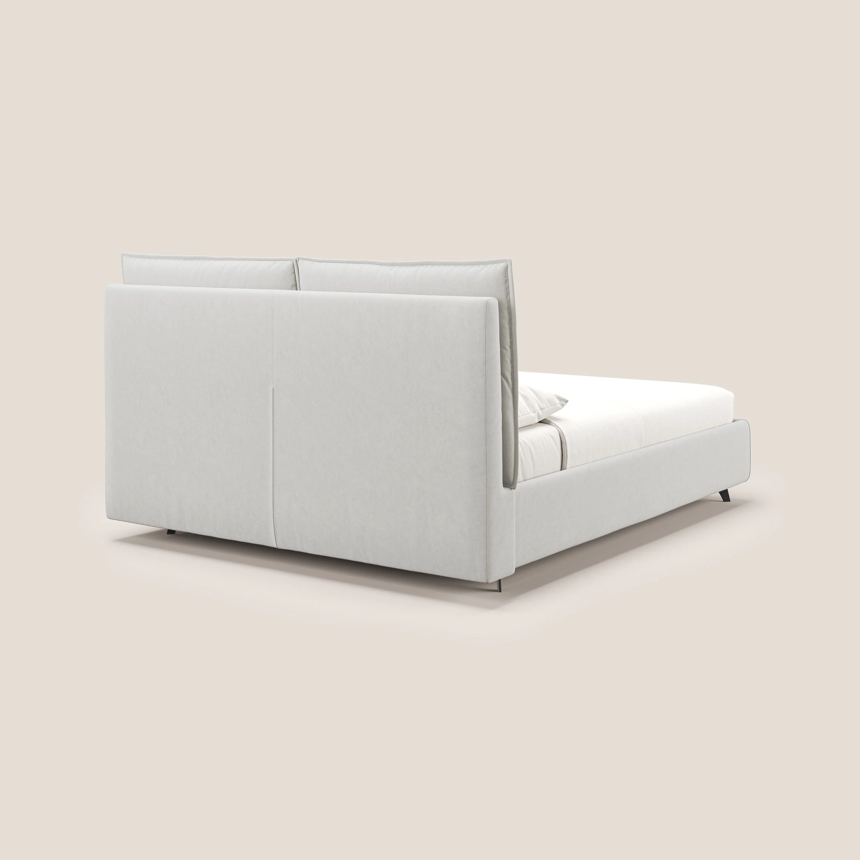Nives lit rembourré avec coffre déhoussable en microfibre velours imperméable T09 crème - Image 6