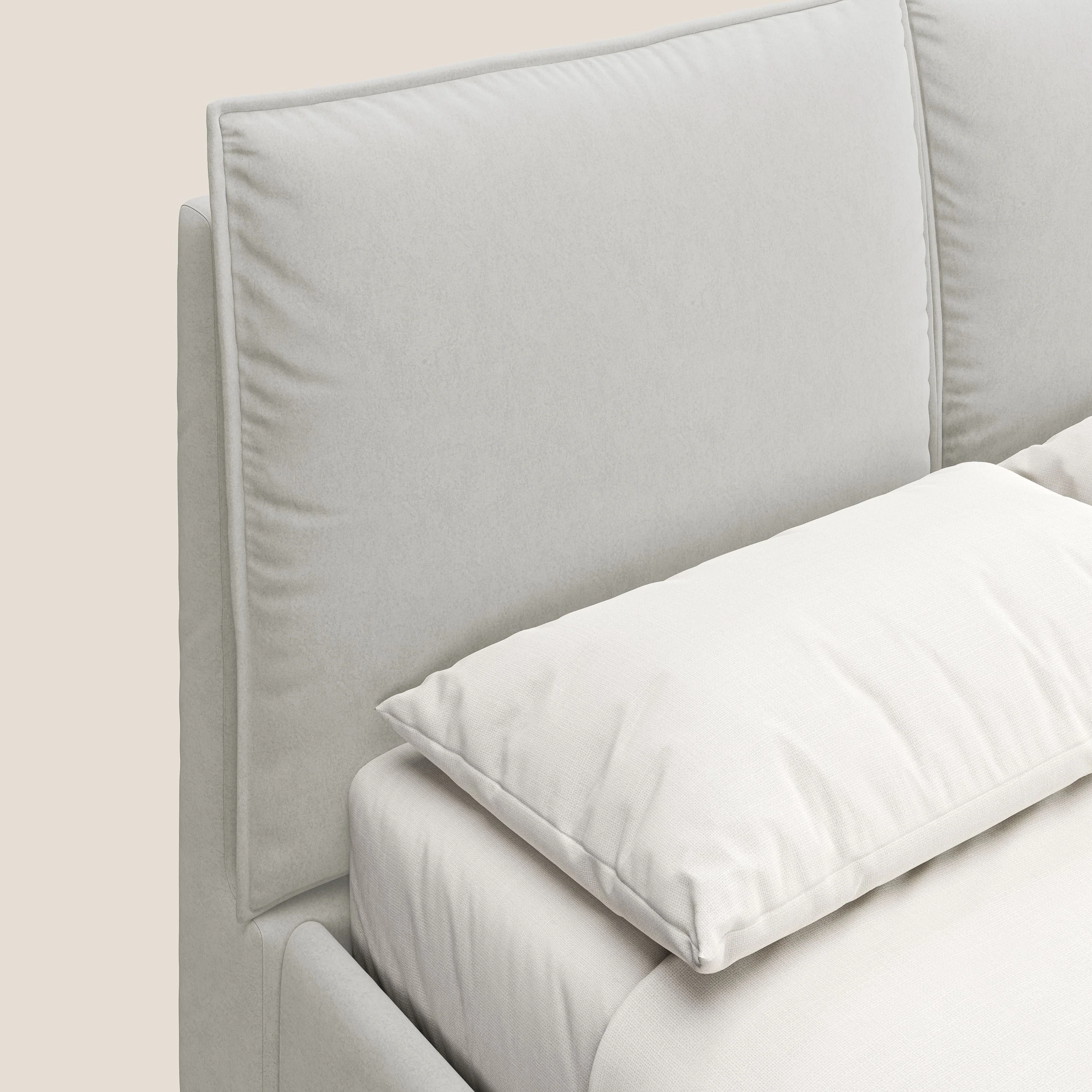 Nives lit rembourré avec coffre déhoussable en microfibre velours imperméable T09 crème - Image 7