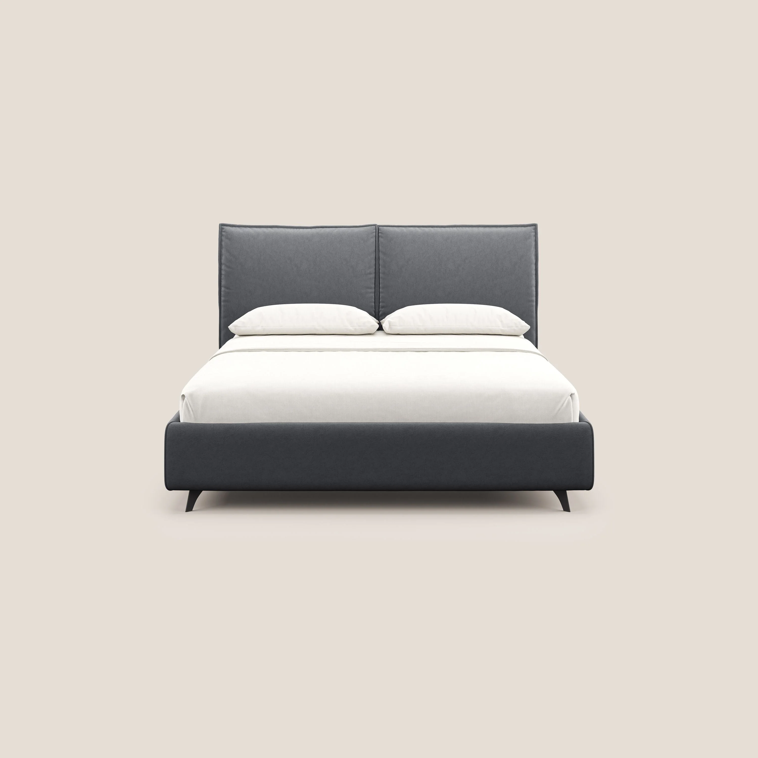 Nives lit rembourré avec coffre déhoussable en microfibre velours imperméable T09 gris - Image 3