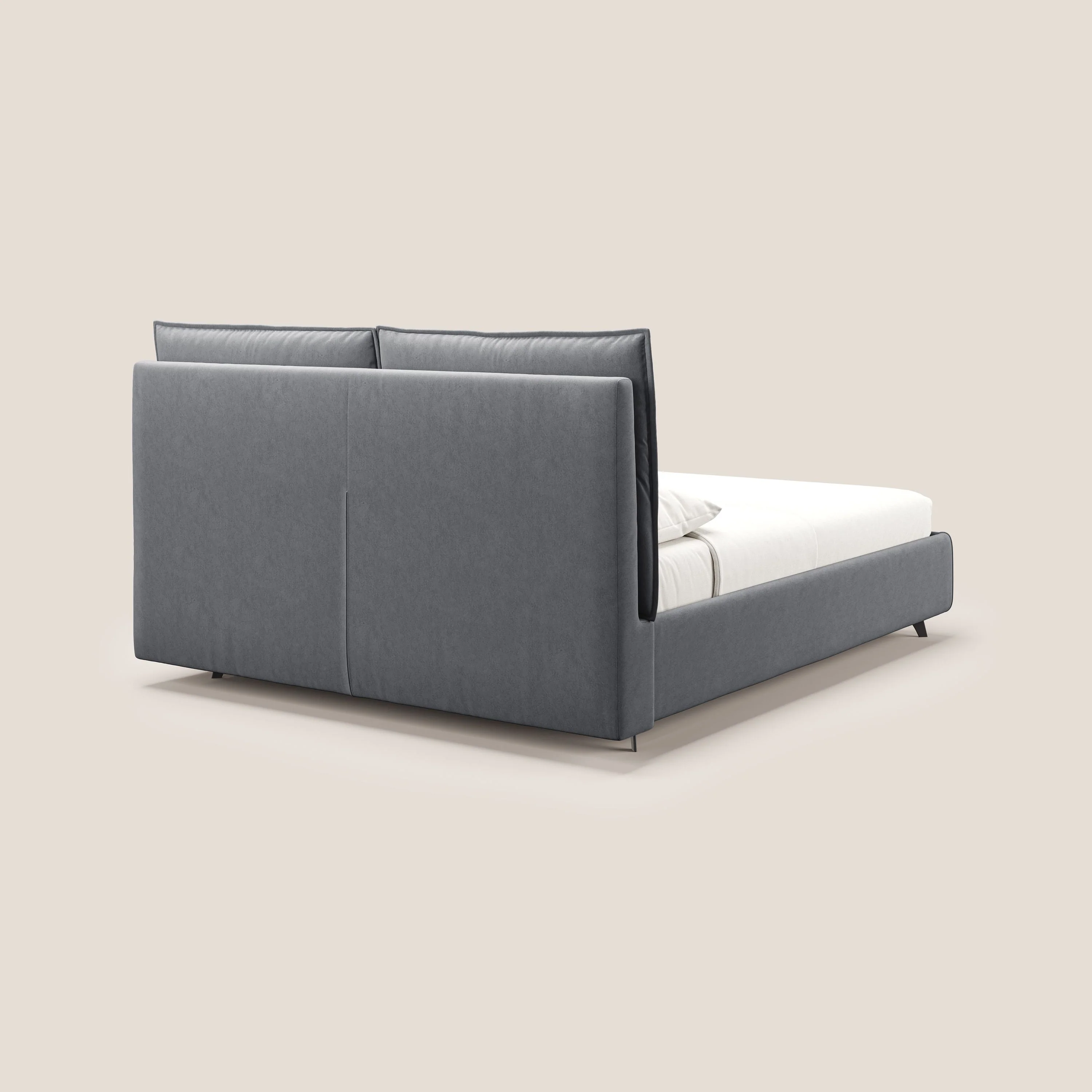 Nives lit rembourré avec coffre déhoussable en microfibre velours imperméable T09 gris - Image 6