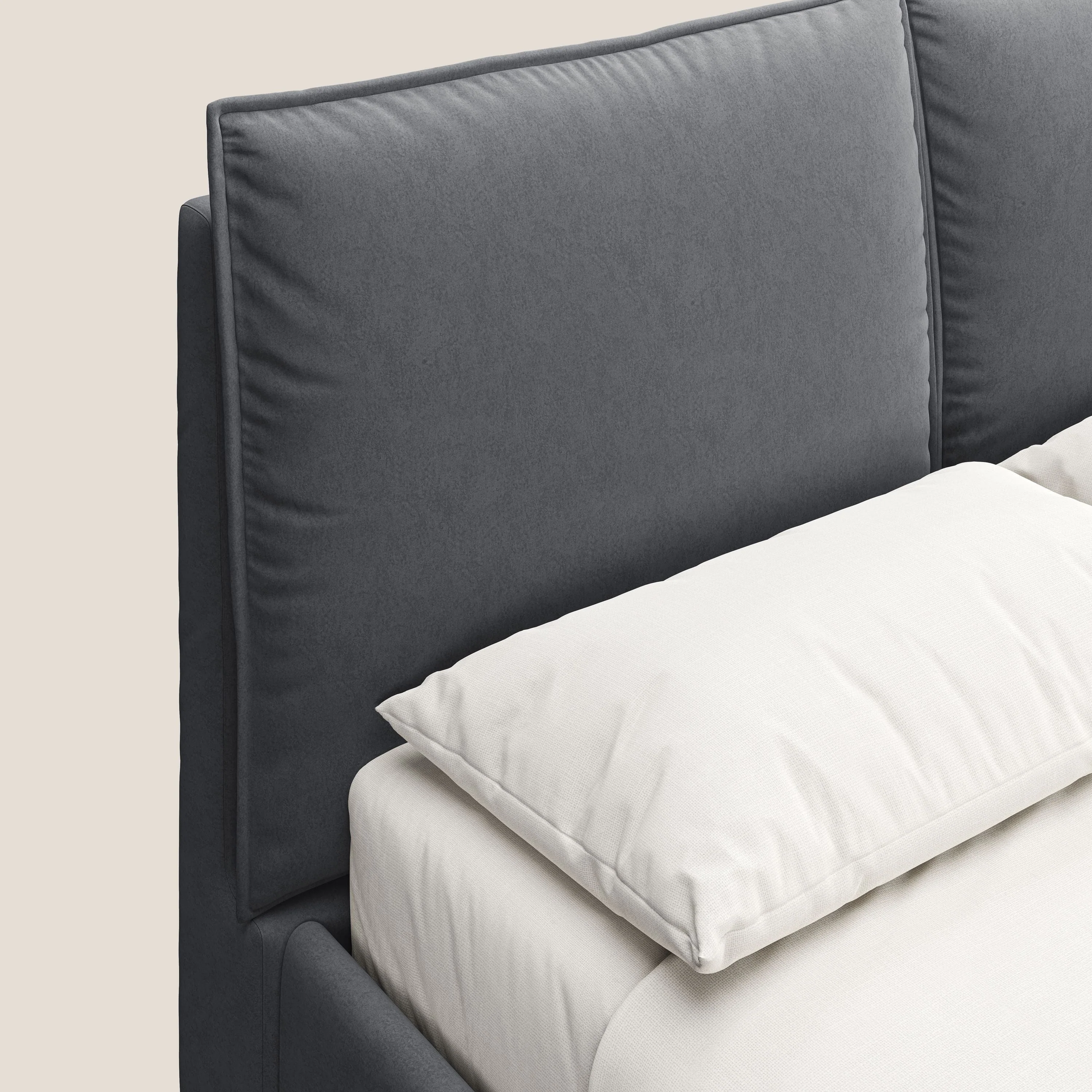 Nives lit rembourré avec coffre déhoussable en microfibre velours imperméable T09 gris - Image 7