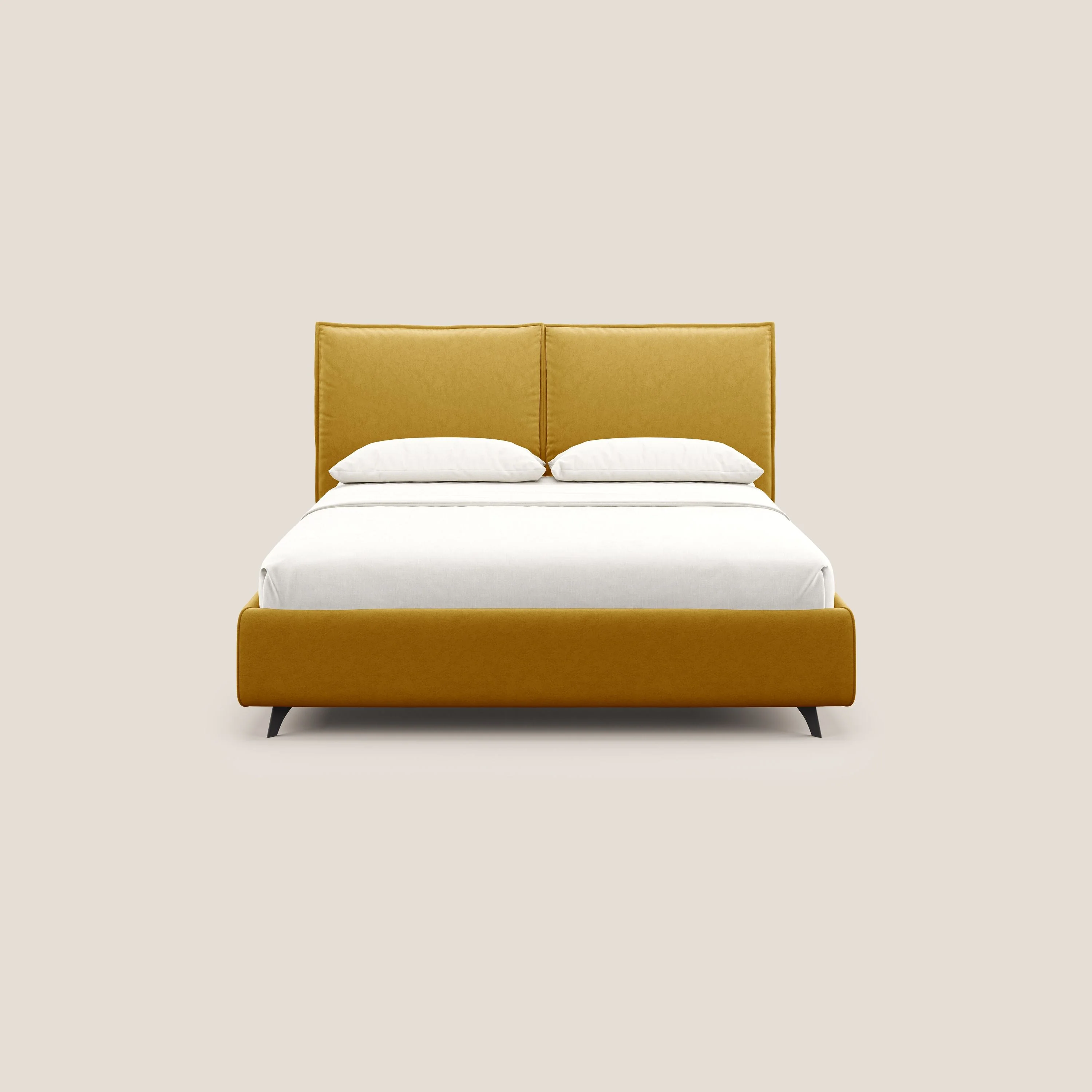 Nives lit rembourré avec coffre déhoussable en microfibre velours imperméable T09 jaune - Image 3