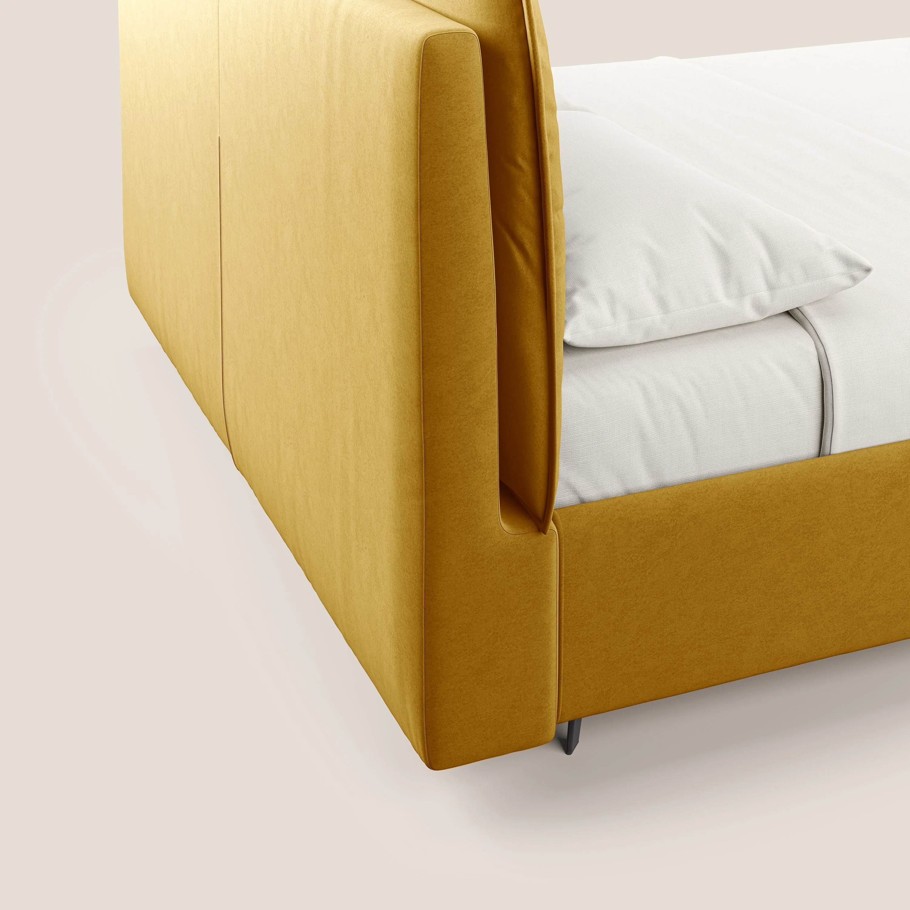 Nives lit rembourré avec coffre déhoussable en microfibre velours imperméable T09 jaune - Image 4