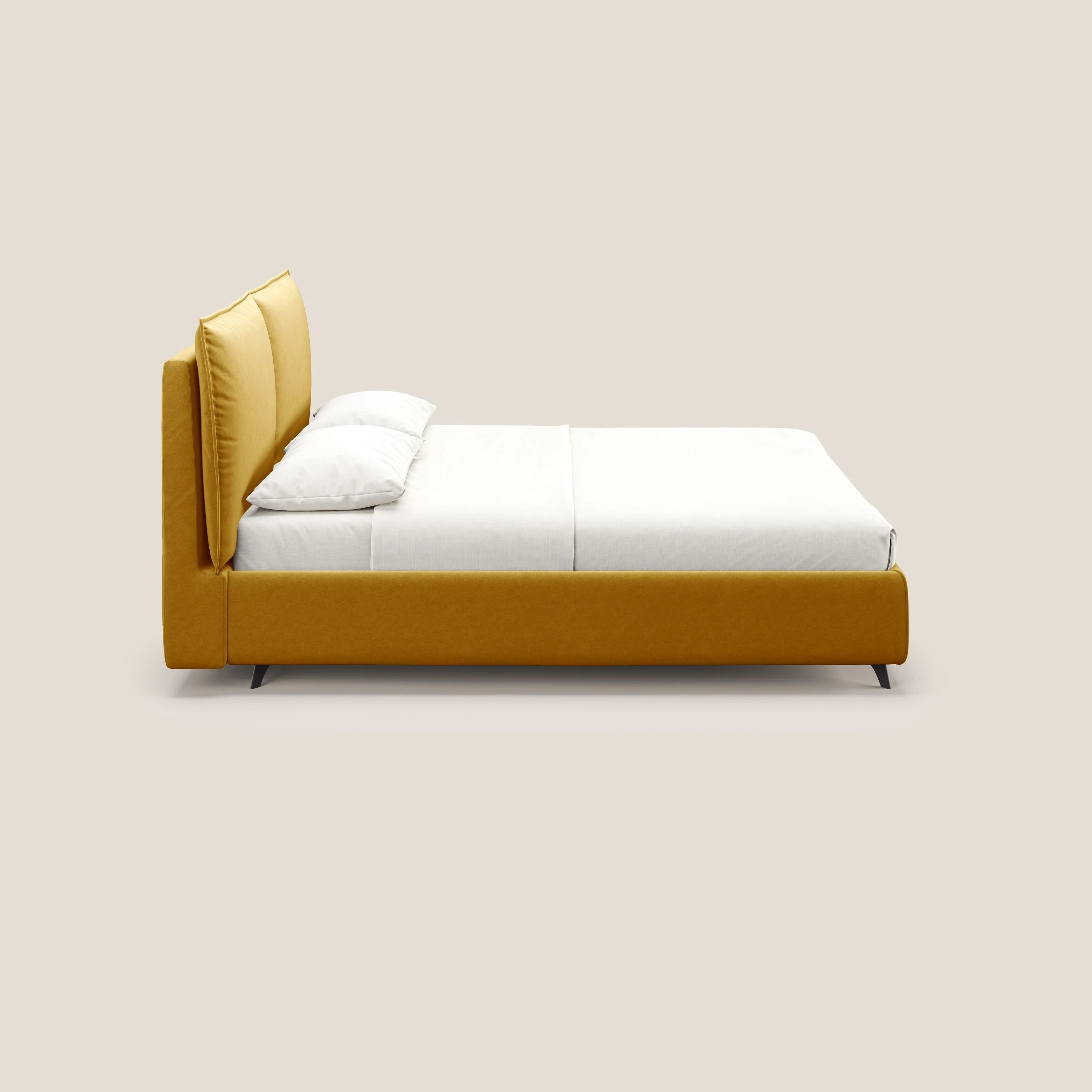 Nives lit rembourré avec coffre déhoussable en microfibre velours imperméable T09 jaune - Image 5