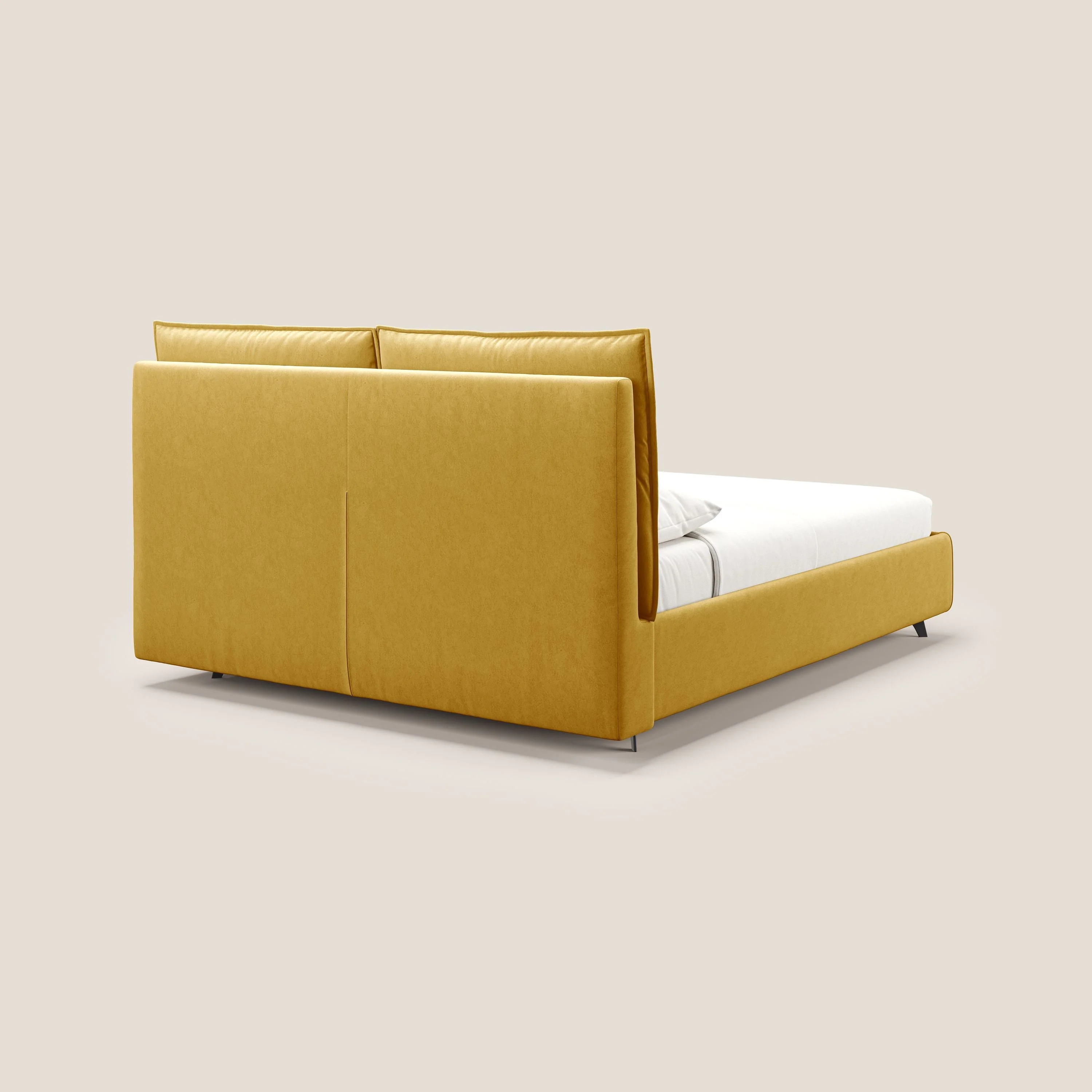 Nives lit rembourré avec coffre déhoussable en microfibre velours imperméable T09 jaune - Image 6