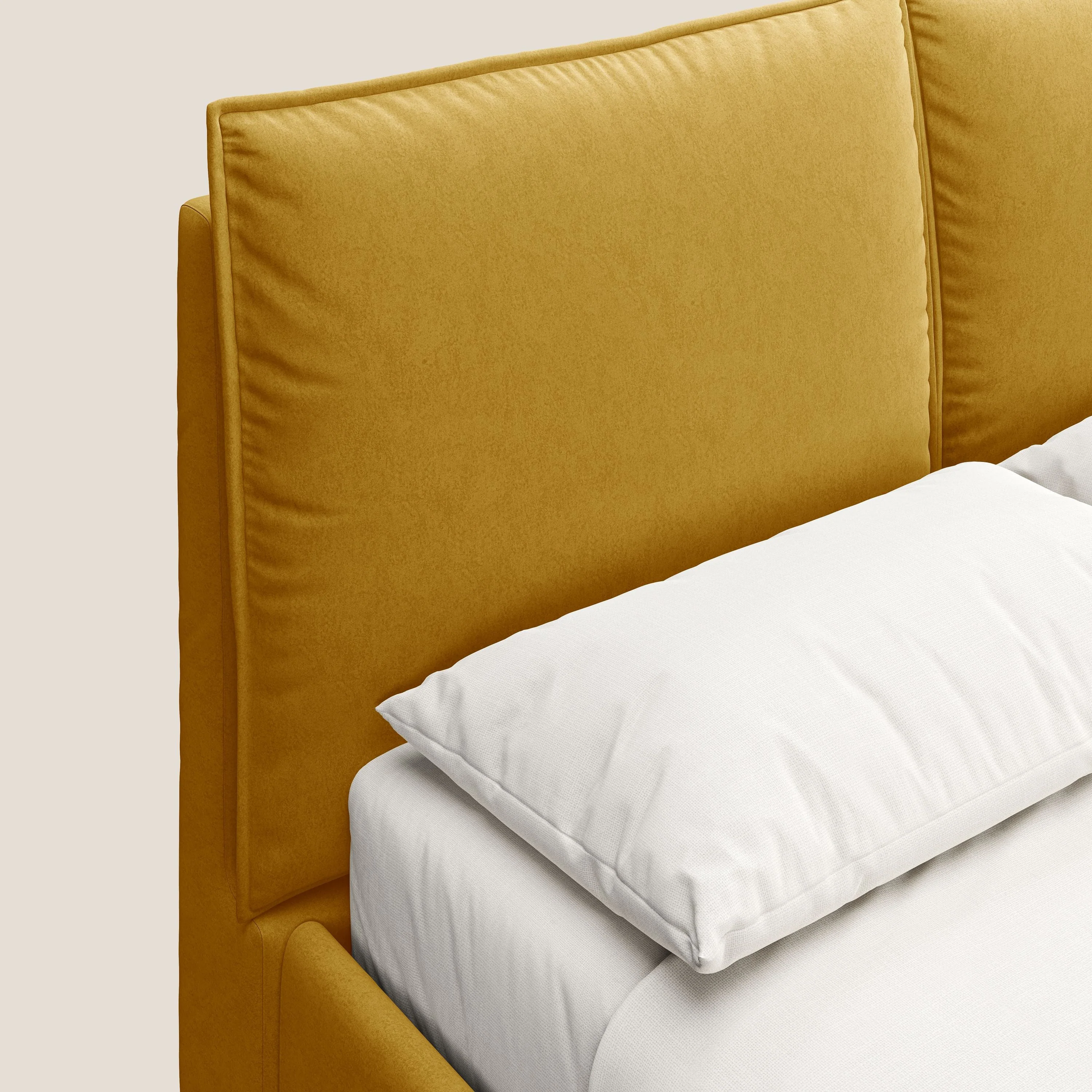Nives lit rembourré avec coffre déhoussable en microfibre velours imperméable T09 jaune - Image 7