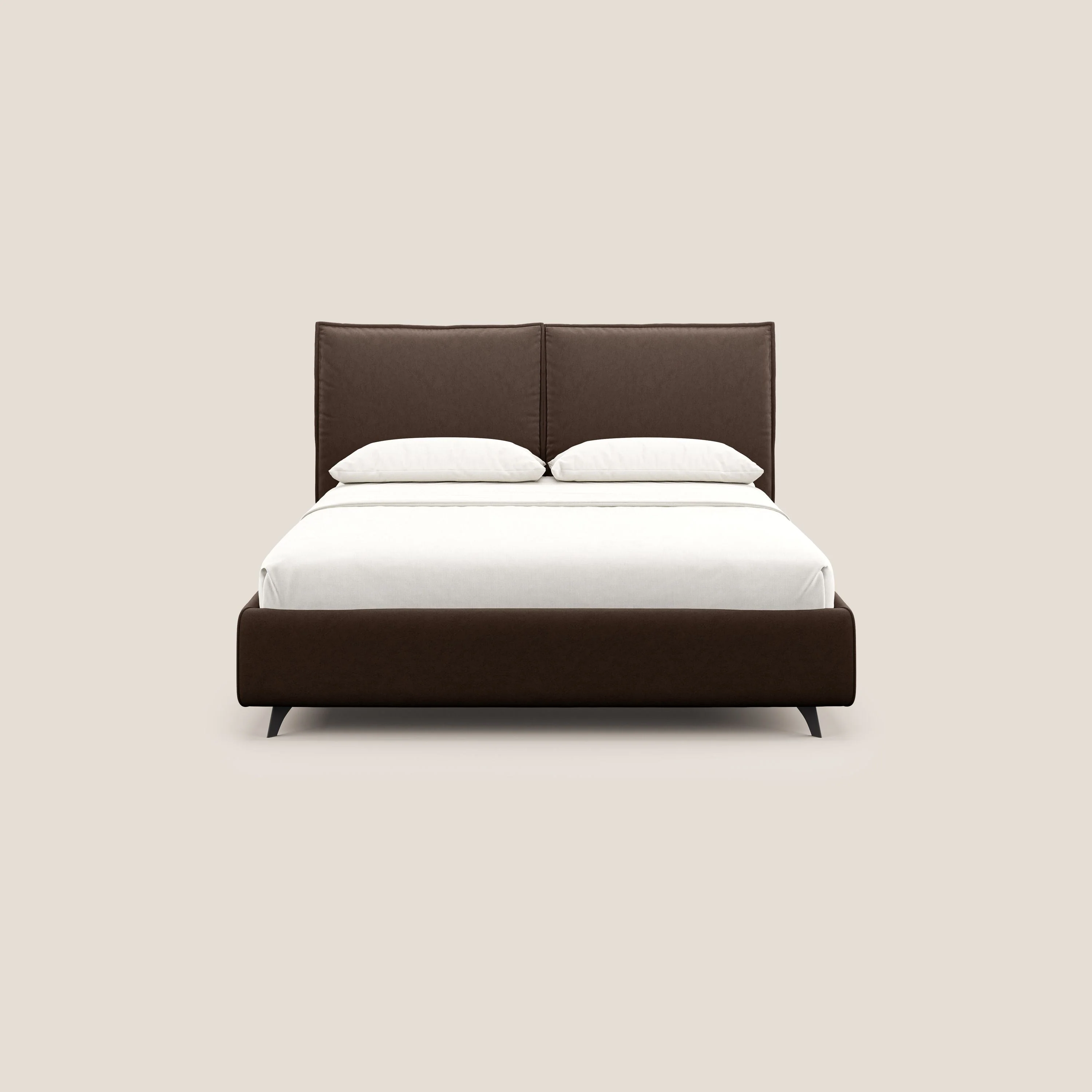 Nives lit rembourré avec coffre déhoussable en microfibre velours imperméable T09 marron - Image 2