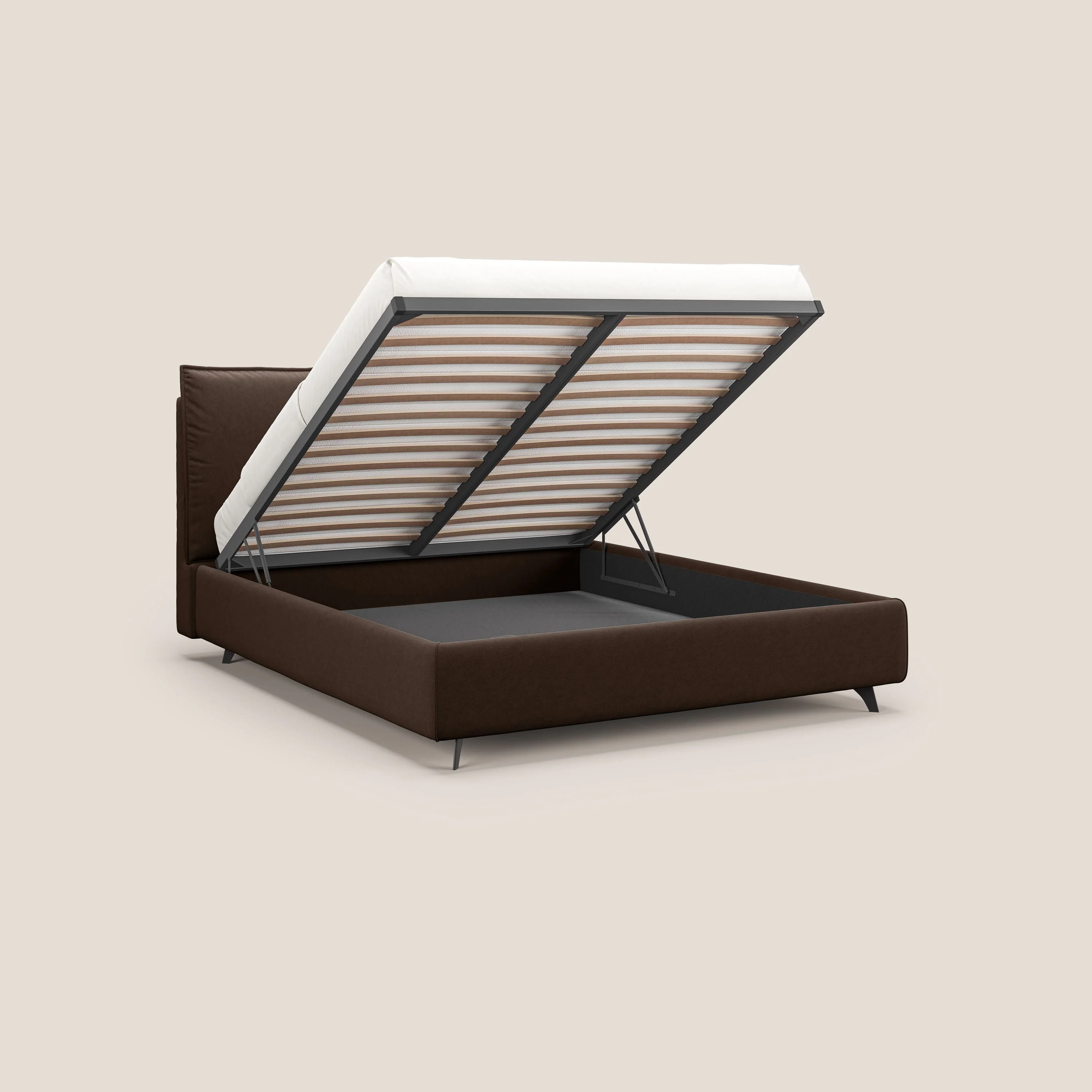 Nives lit rembourré avec coffre déhoussable en microfibre velours imperméable T09 marron - Image 3