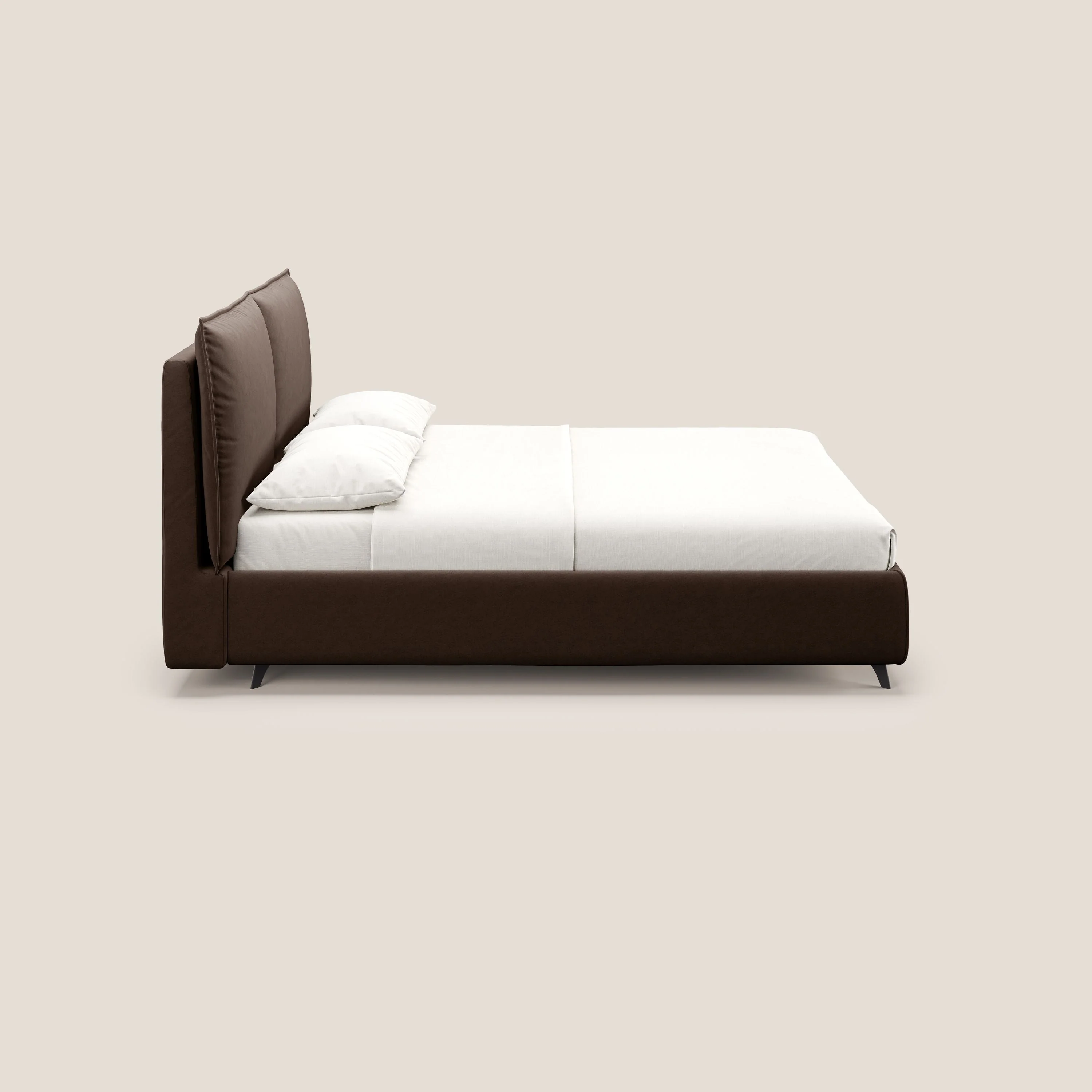 Nives lit rembourré avec coffre déhoussable en microfibre velours imperméable T09 marron - Image 4