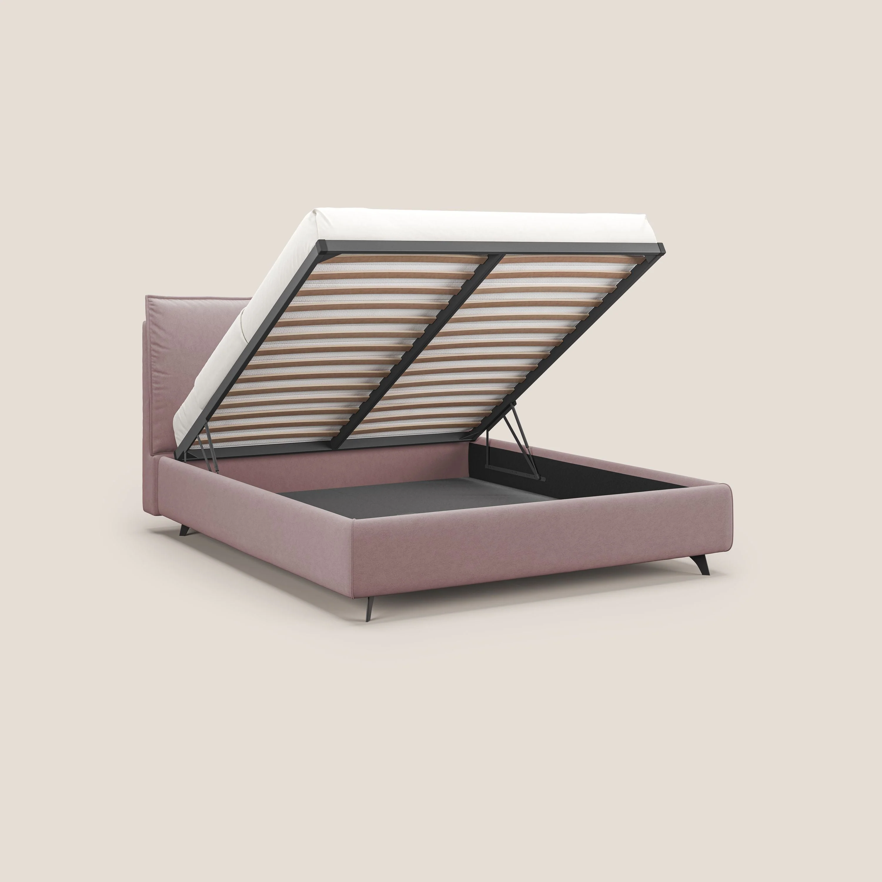 Nives lit rembourré avec coffre déhoussable en microfibre velours imperméable T09 rose - Image 2