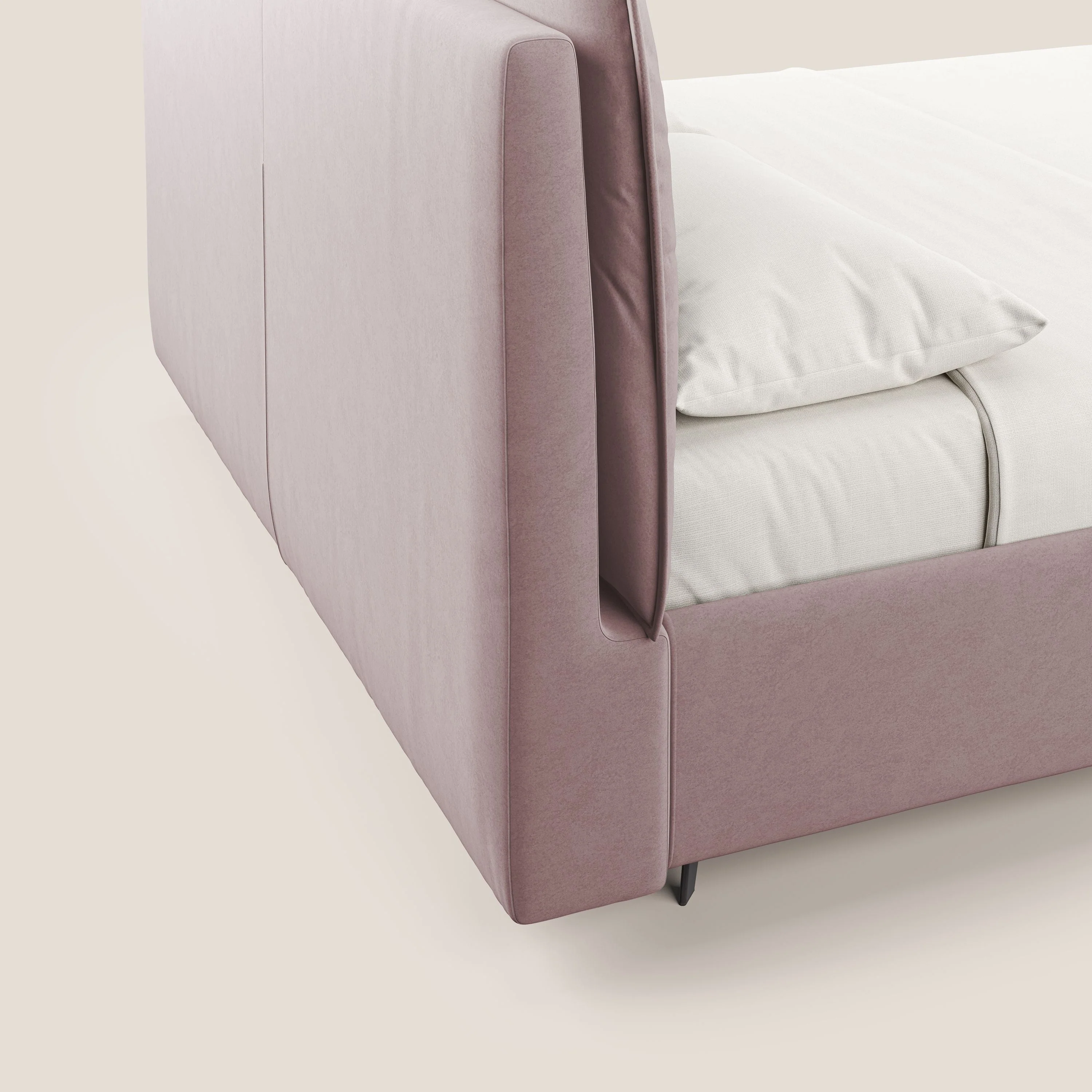 Nives lit rembourré avec coffre déhoussable en microfibre velours imperméable T09 rose - Image 4