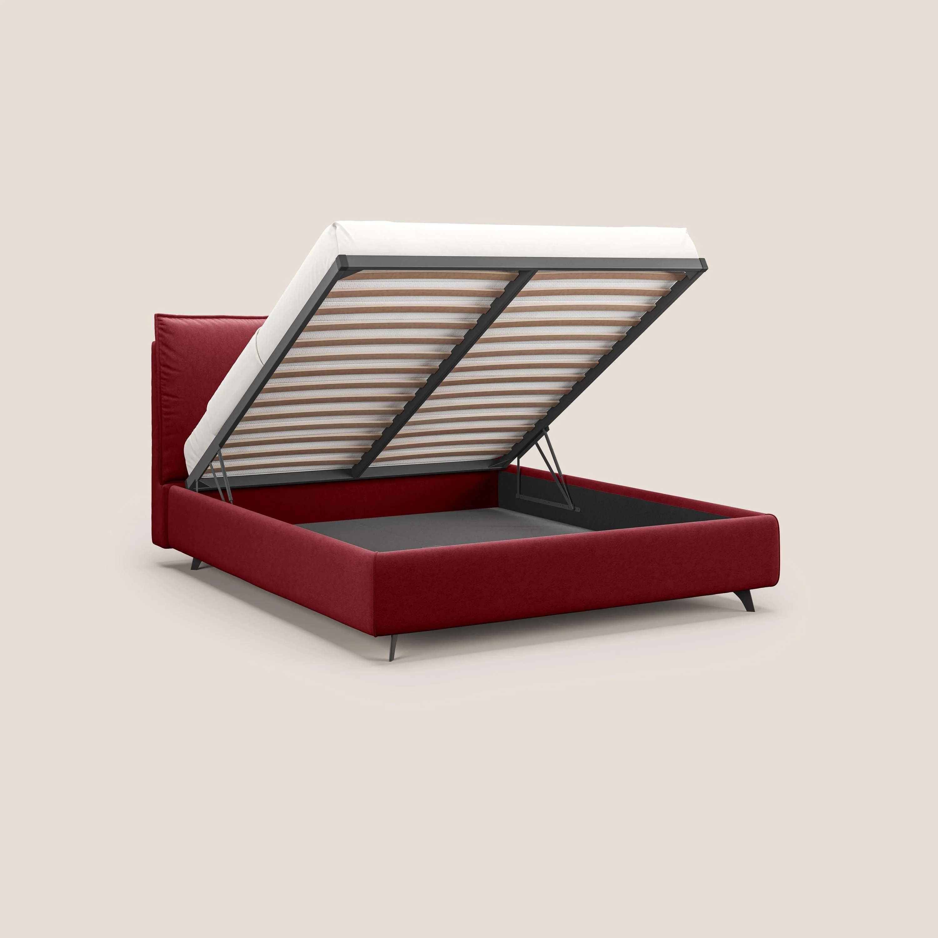 Nives lit rembourré avec coffre déhoussable en microfibre velours imperméable T09 rouge - Image 2