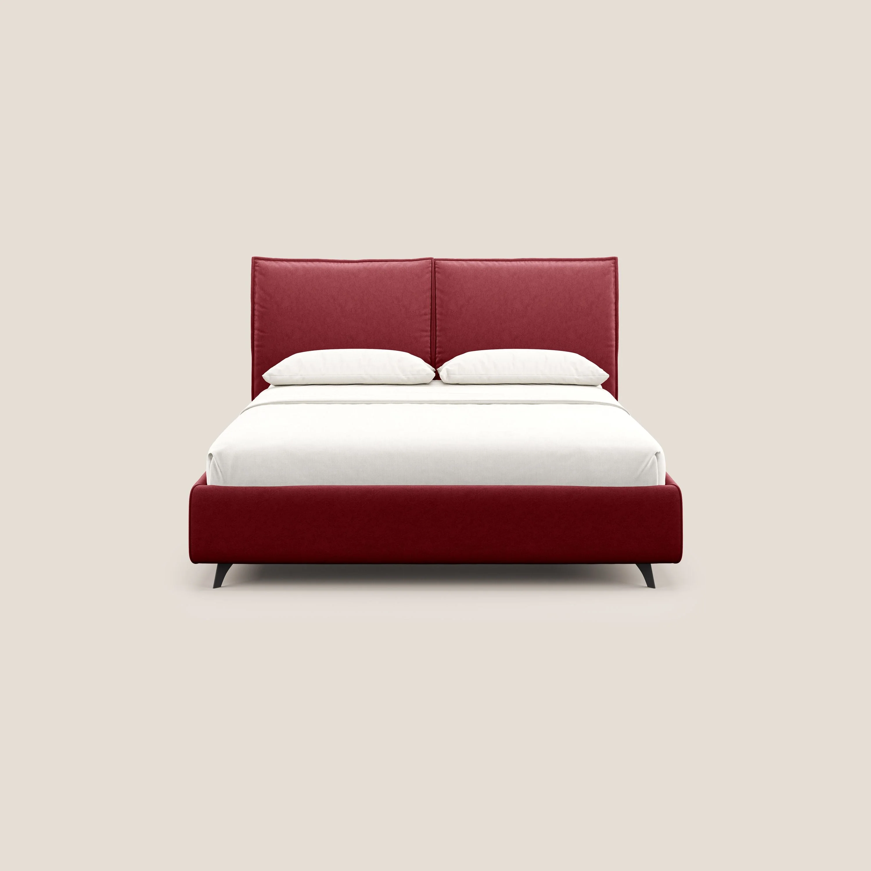 Nives lit rembourré avec coffre déhoussable en microfibre velours imperméable T09 rouge - Image 3