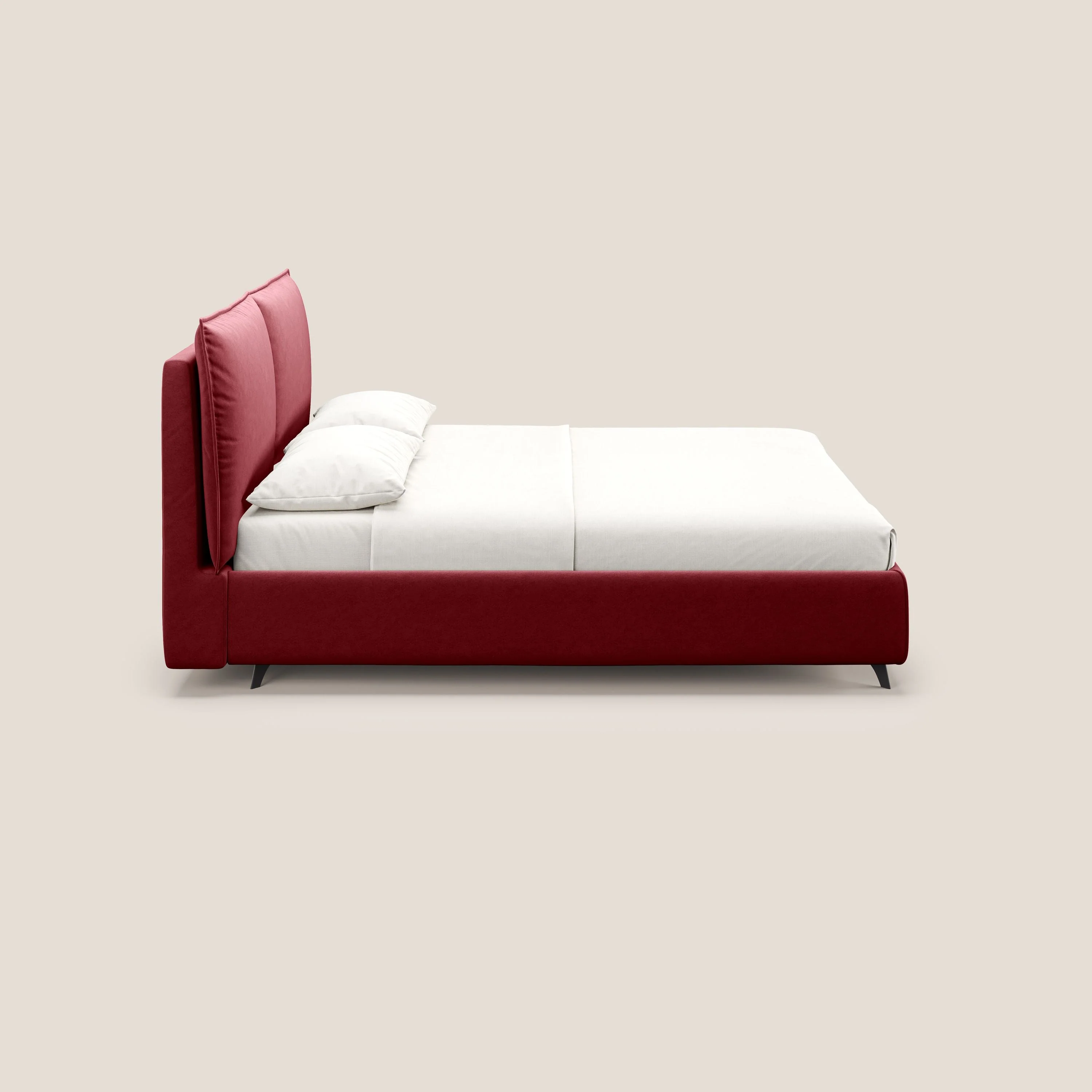 Nives lit rembourré avec coffre déhoussable en microfibre velours imperméable T09 rouge - Image 5