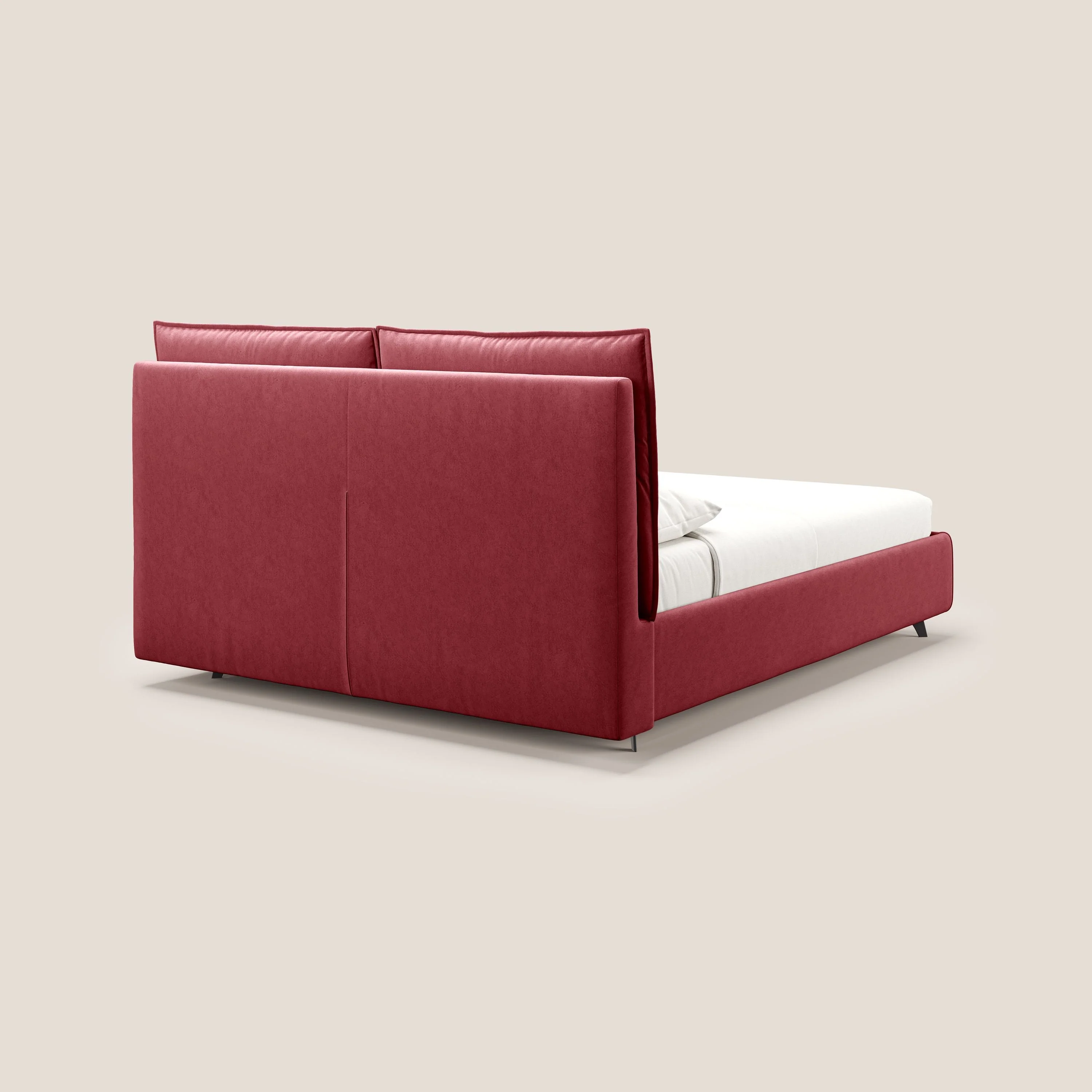 Nives lit rembourré avec coffre déhoussable en microfibre velours imperméable T09 rouge - Image 6