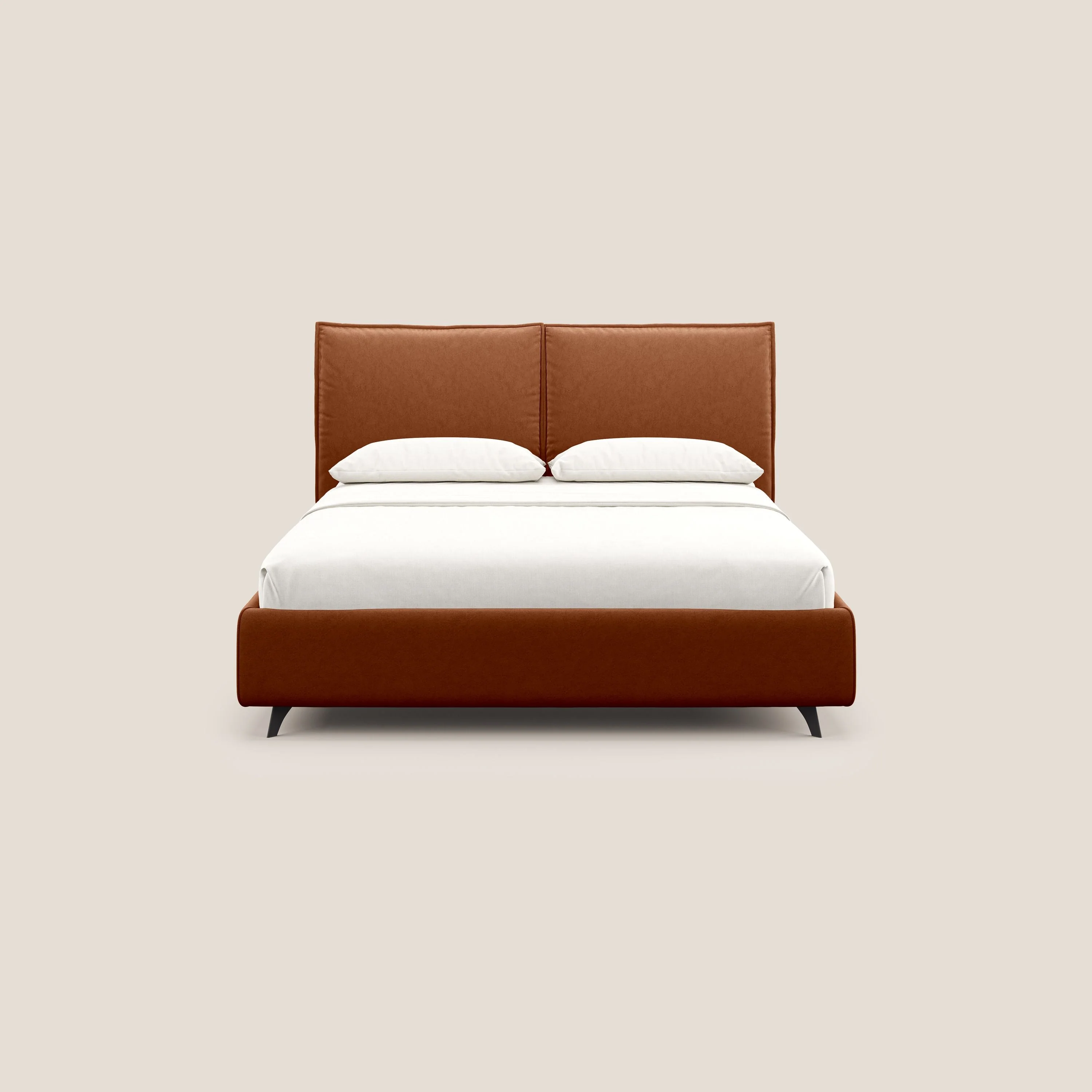 Nives lit rembourré avec coffre déhoussable en microfibre velours imperméable T09 rouille - Image 3