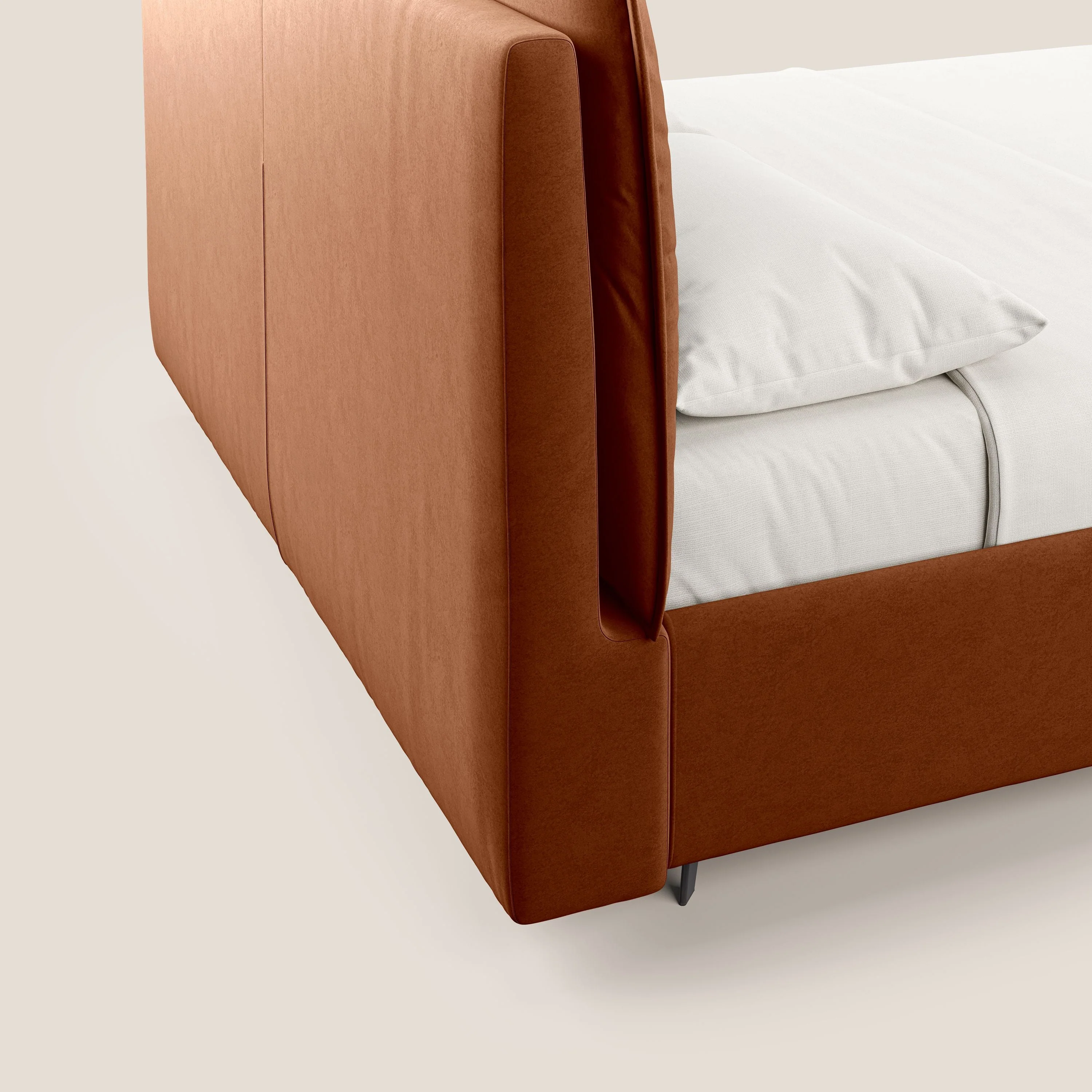 Nives lit rembourré avec coffre déhoussable en microfibre velours imperméable T09 rouille - Image 4