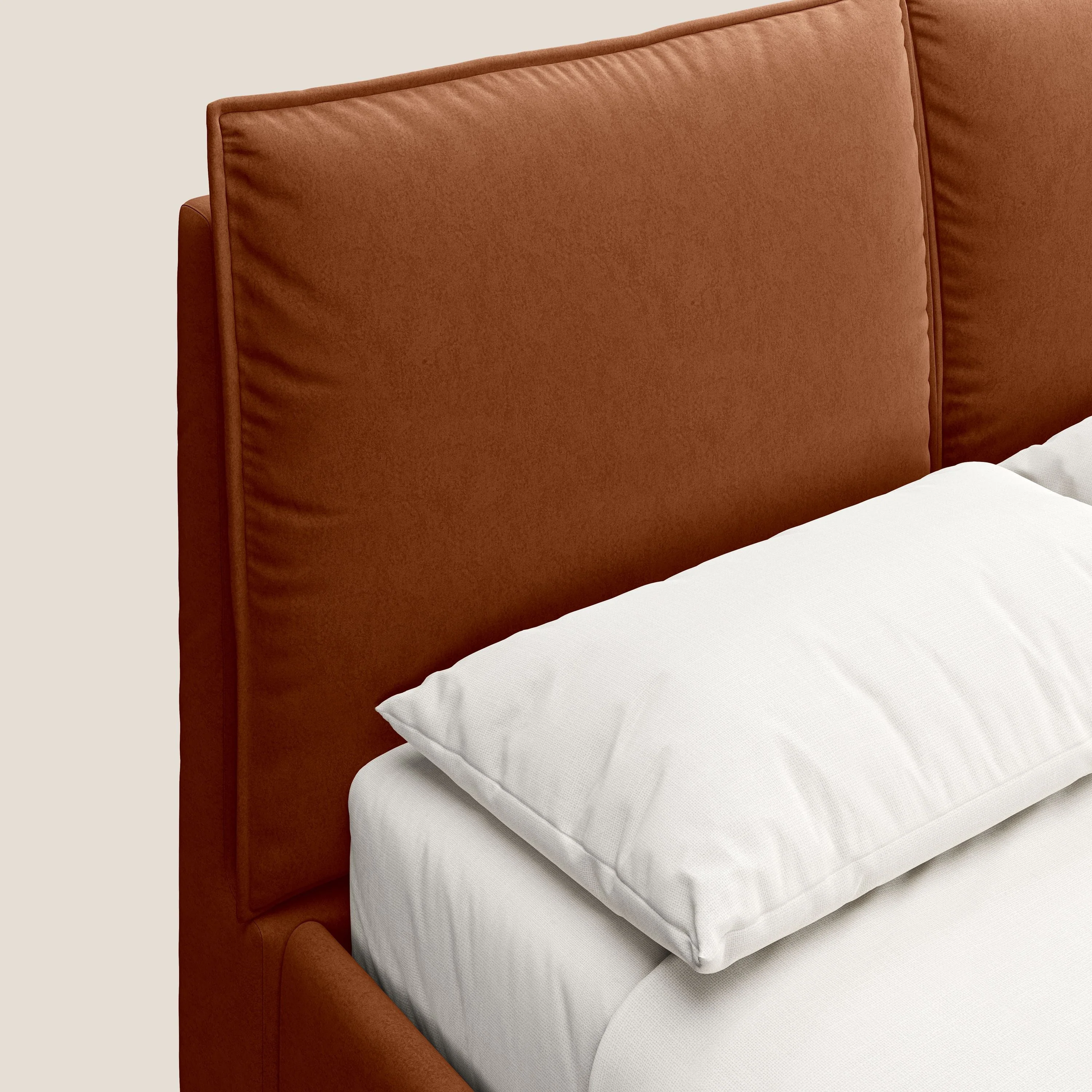 Nives lit rembourré avec coffre déhoussable en microfibre velours imperméable T09 rouille - Image 7