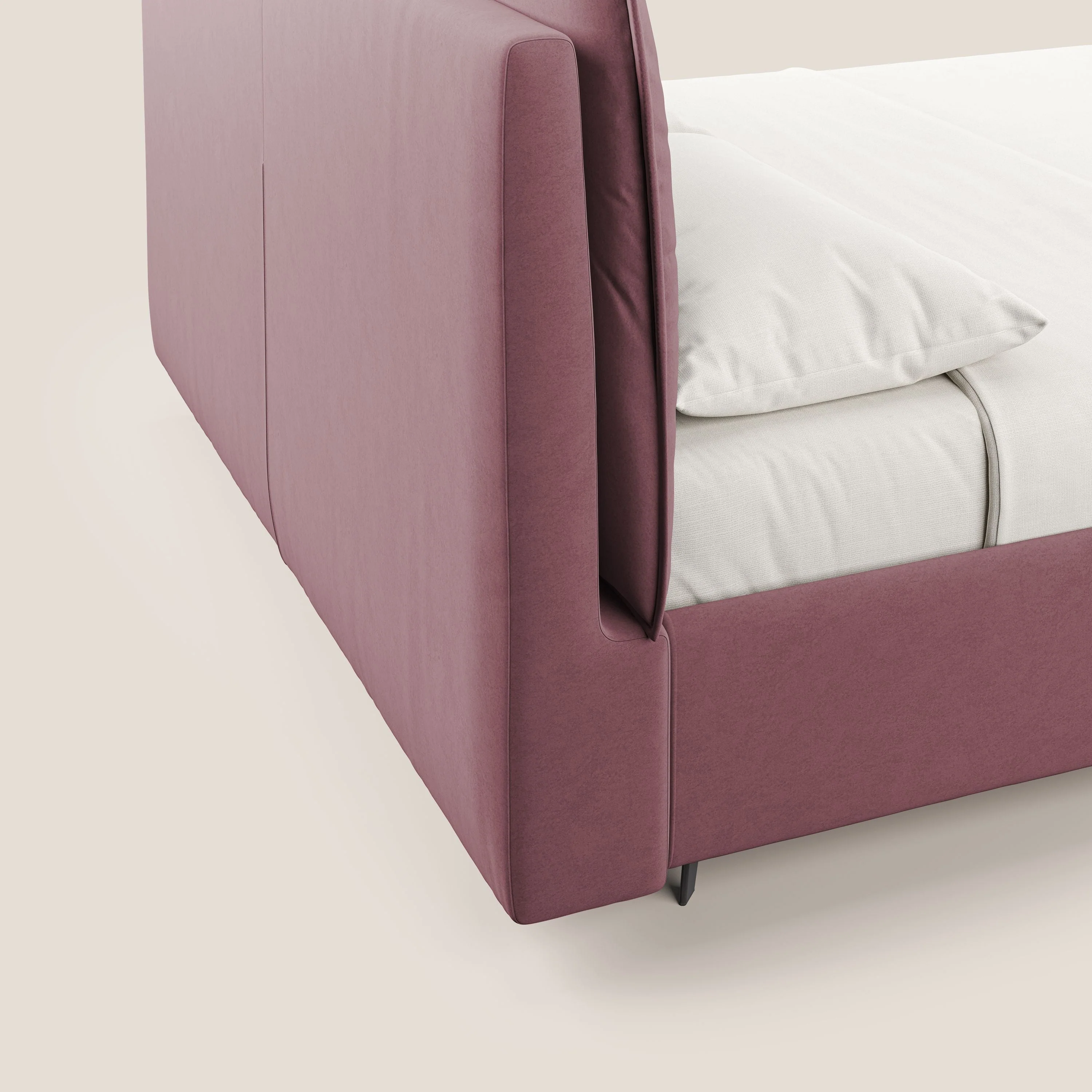 Nives lit rembourré avec coffre déhoussable en microfibre velours imperméable T09 saumon - Image 4