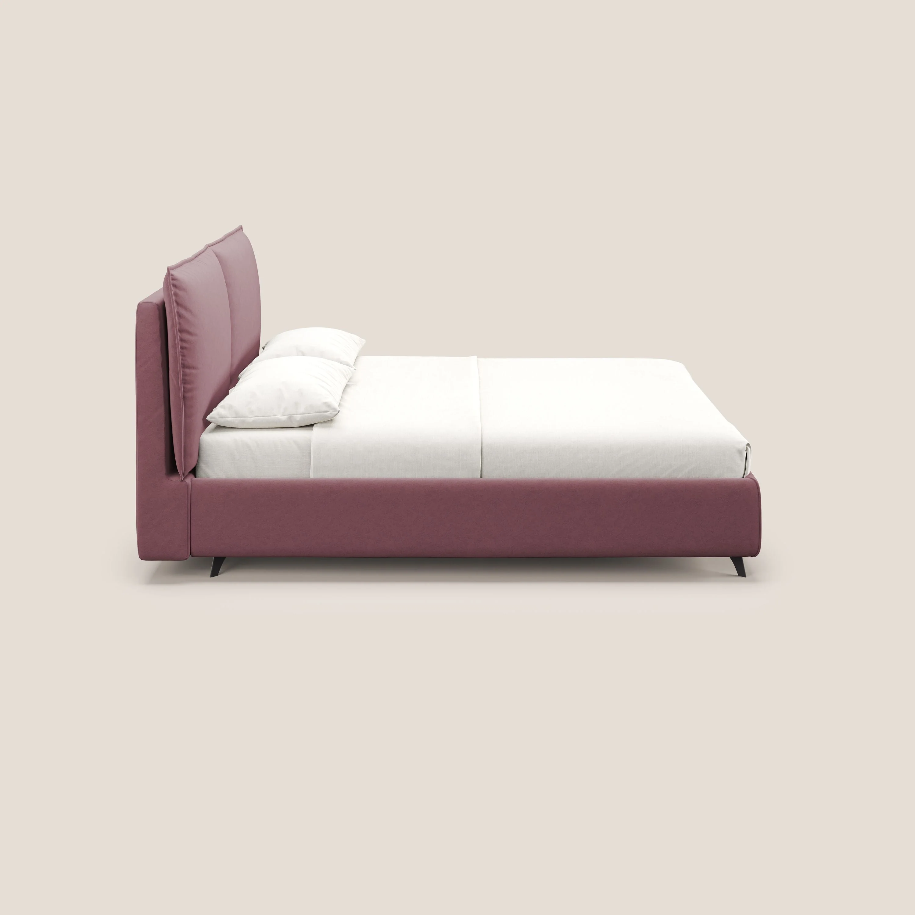 Nives lit rembourré avec coffre déhoussable en microfibre velours imperméable T09 saumon - Image 5