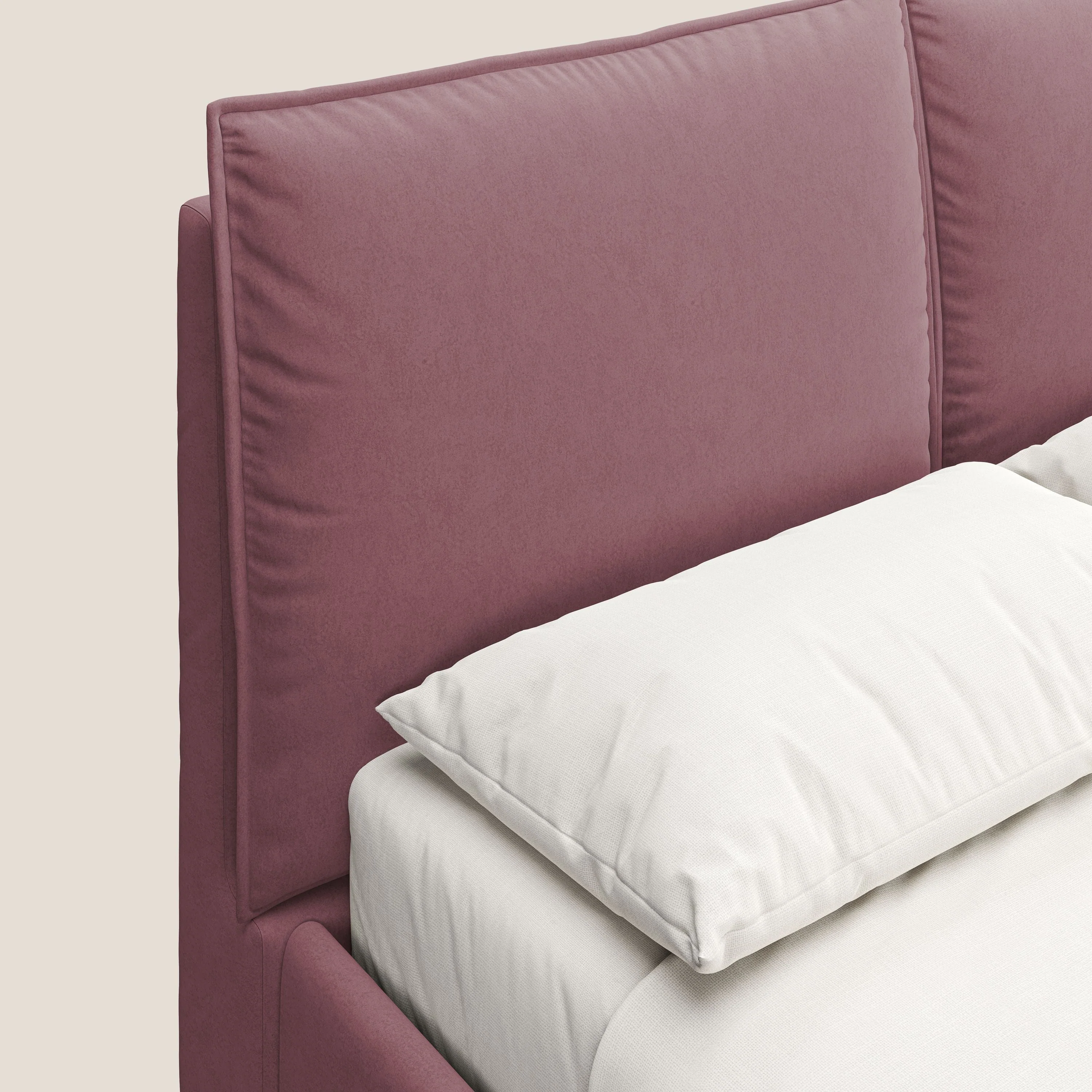 Nives lit rembourré avec coffre déhoussable en microfibre velours imperméable T09 saumon - Image 7
