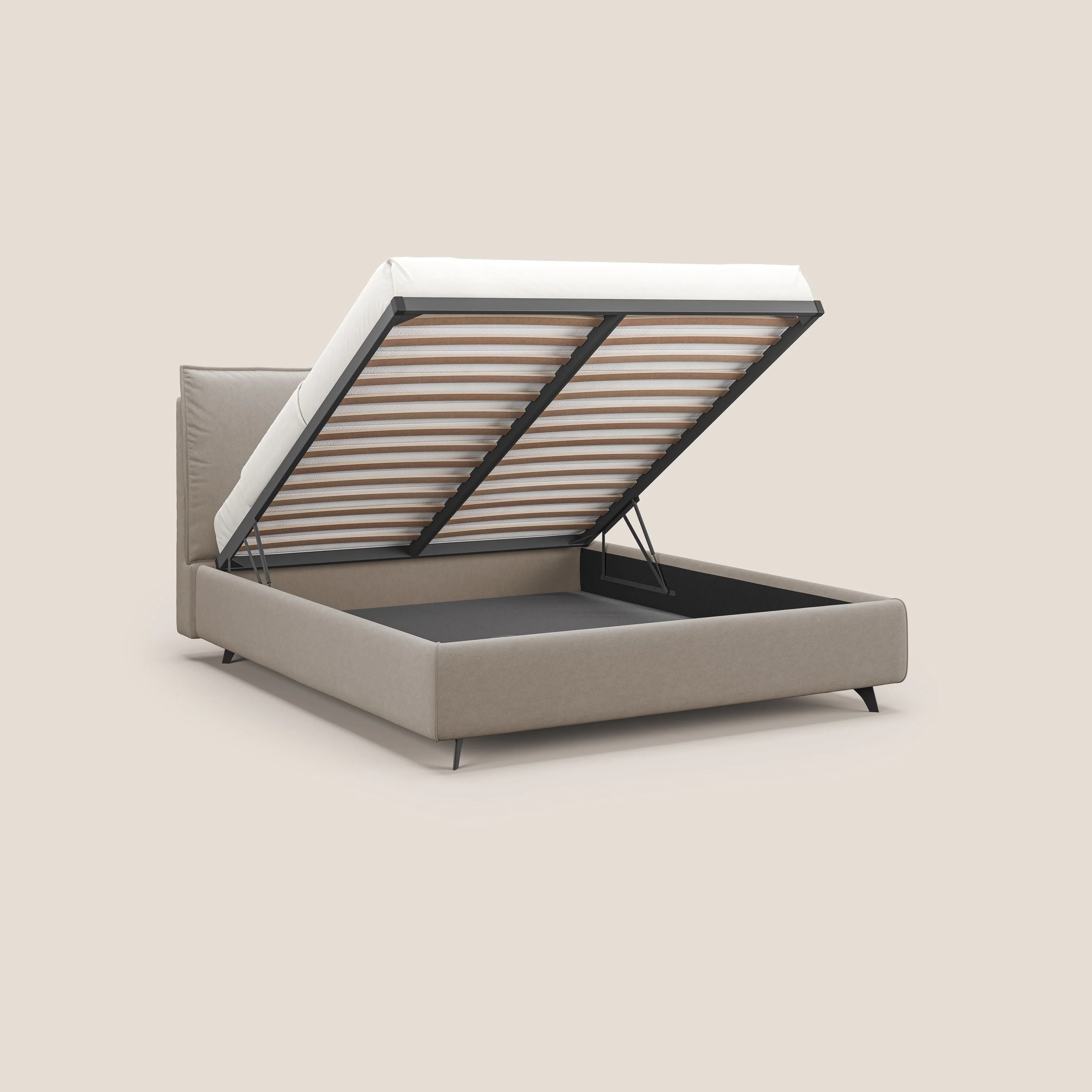 Nives lit rembourré avec coffre déhoussable en microfibre velours imperméable T09 Taupe tortora - Image 2