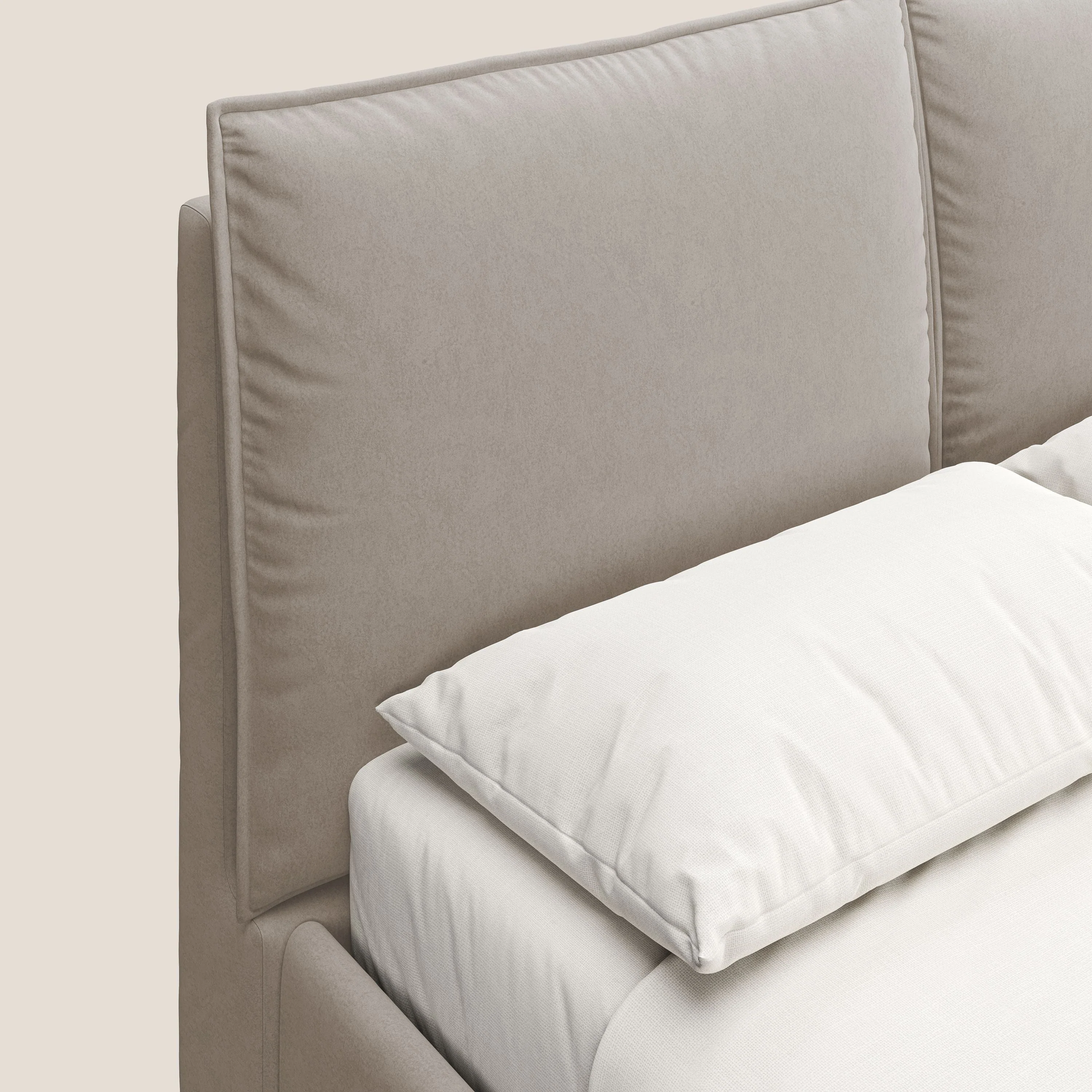 Nives lit rembourré avec coffre déhoussable en microfibre velours imperméable T09 Taupe tortora - Image 7