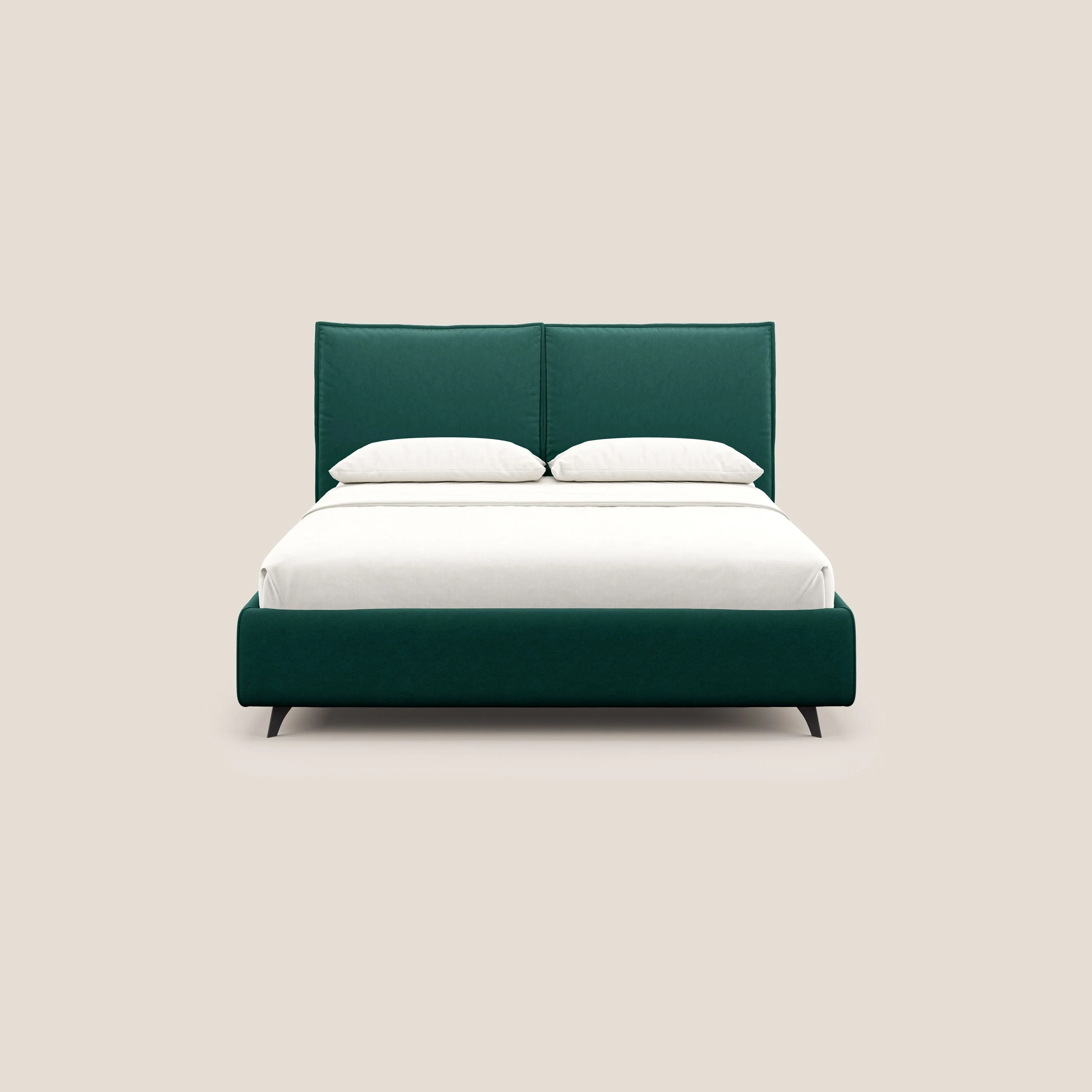 Nives lit rembourré avec coffre déhoussable en microfibre velours imperméable T09 vert - Image 3